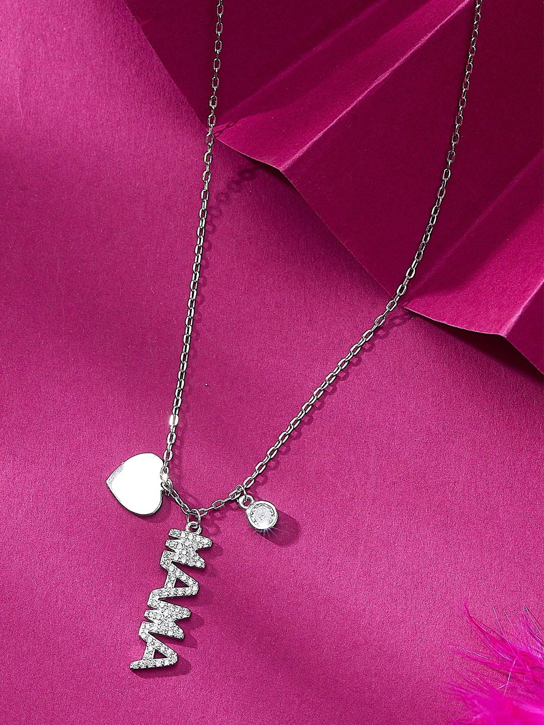 

Nipura Sterling Silver Silver-Plated Cubic Zirconia Love MaMa Minimal Necklace