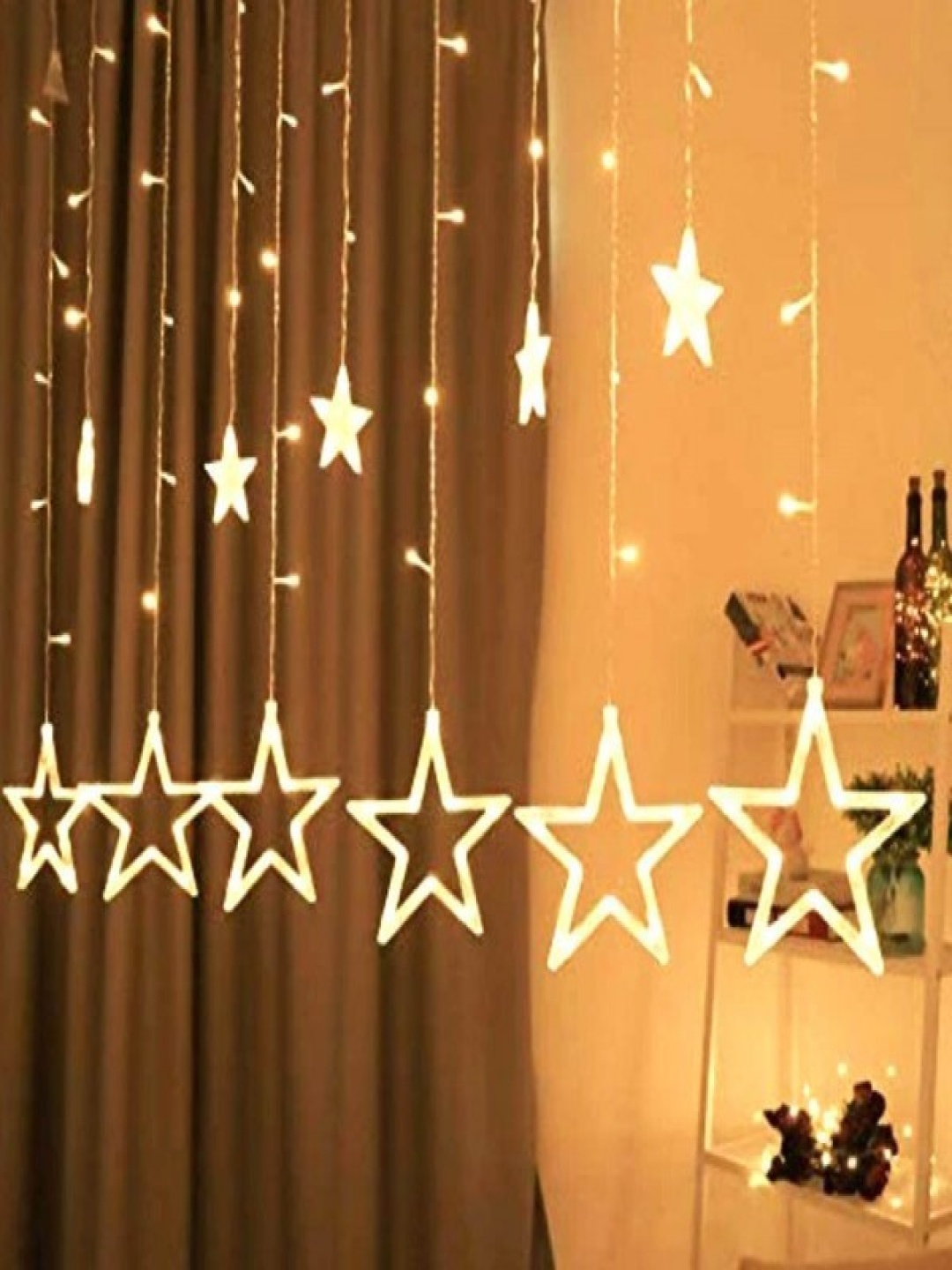 

SPARK WORLD Yellow Star Shape LED Curtain Fairy String Lights