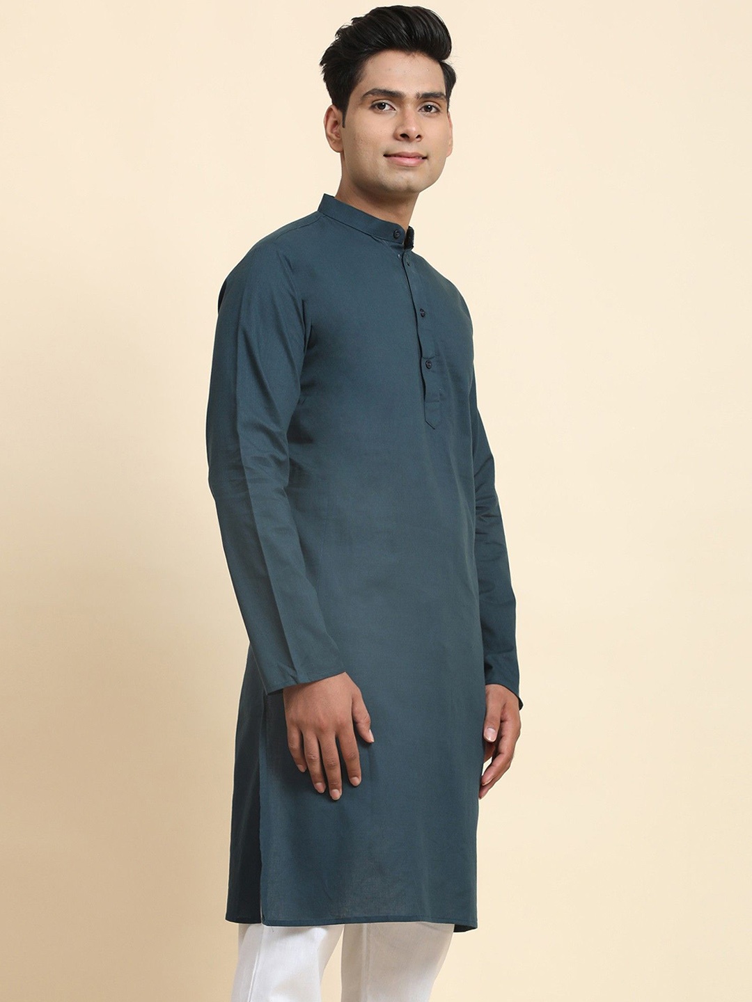 

Moda Rapido Band Collar Pure Cotton Straight Kurta, Green