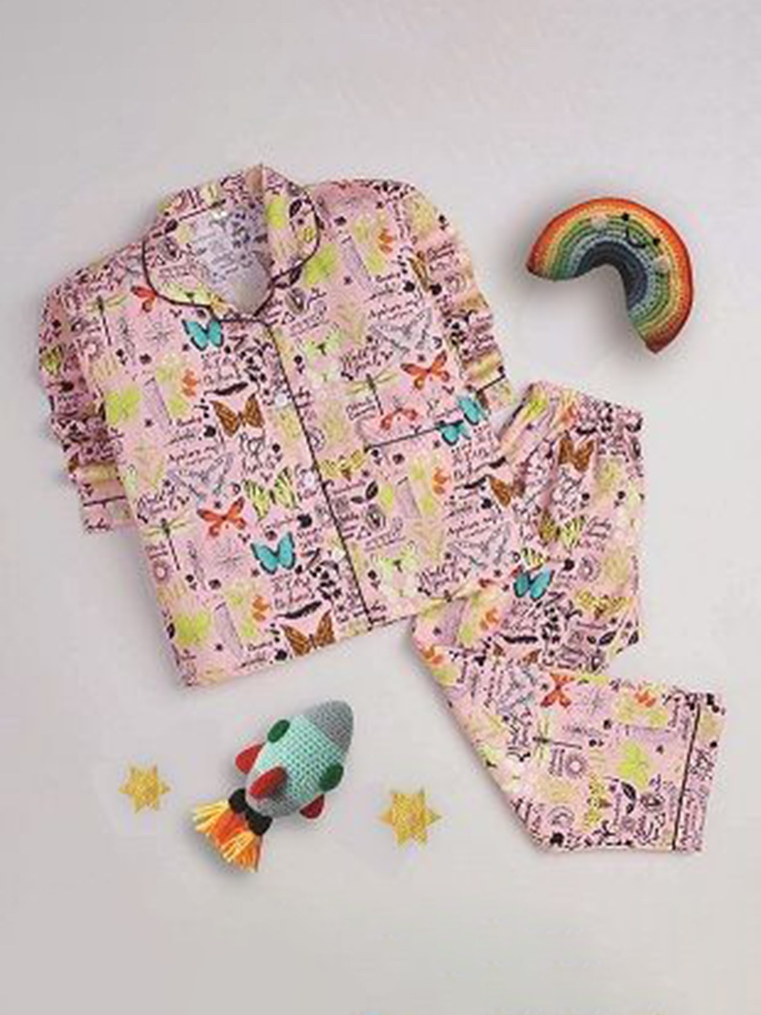 

The Magic Wand Unisex Kids Printed Night suit, Peach