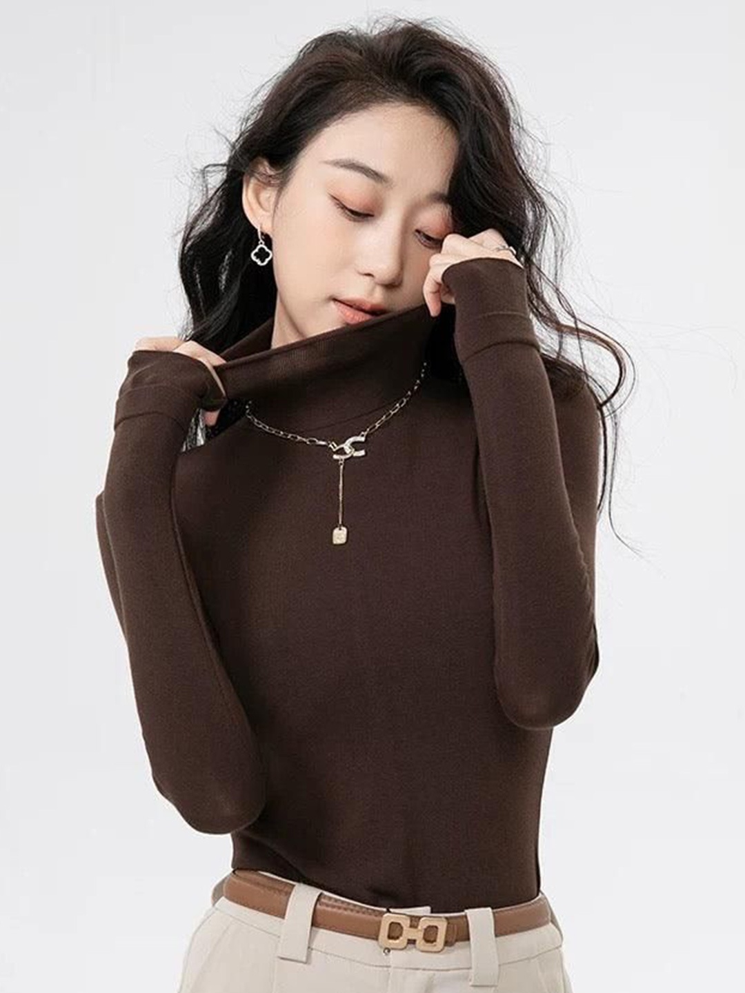 

Alamode By Akanksha Women Brown Milano Fleece Lined Turtleneck Sweater