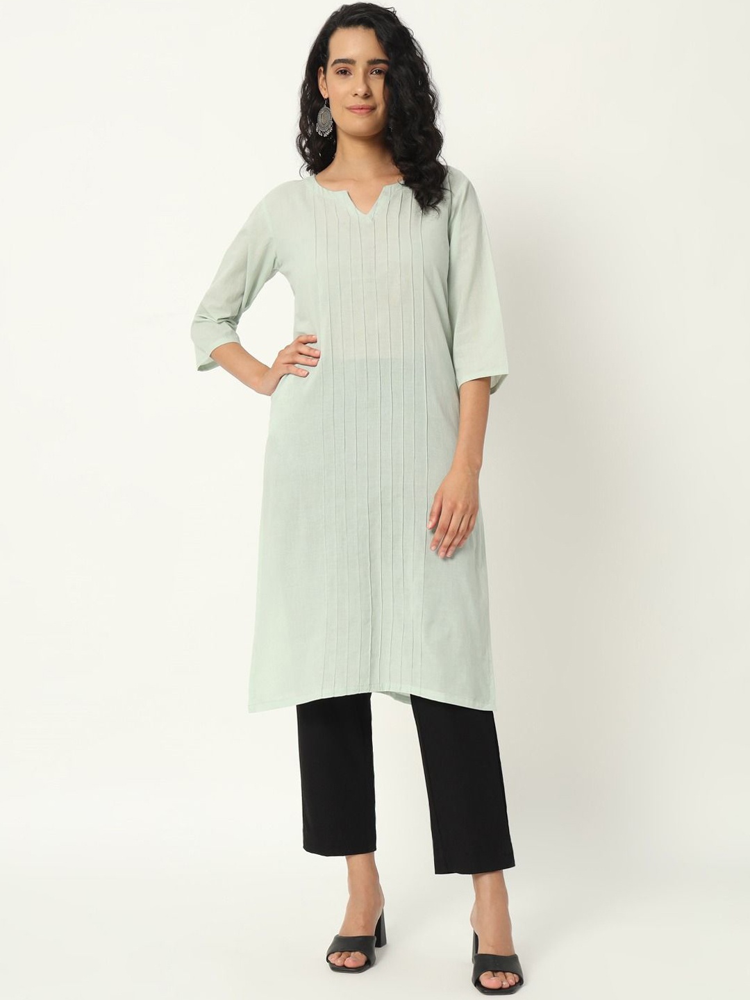 

SKYTICK Cotton Notch Neck Straight Kurta, Green