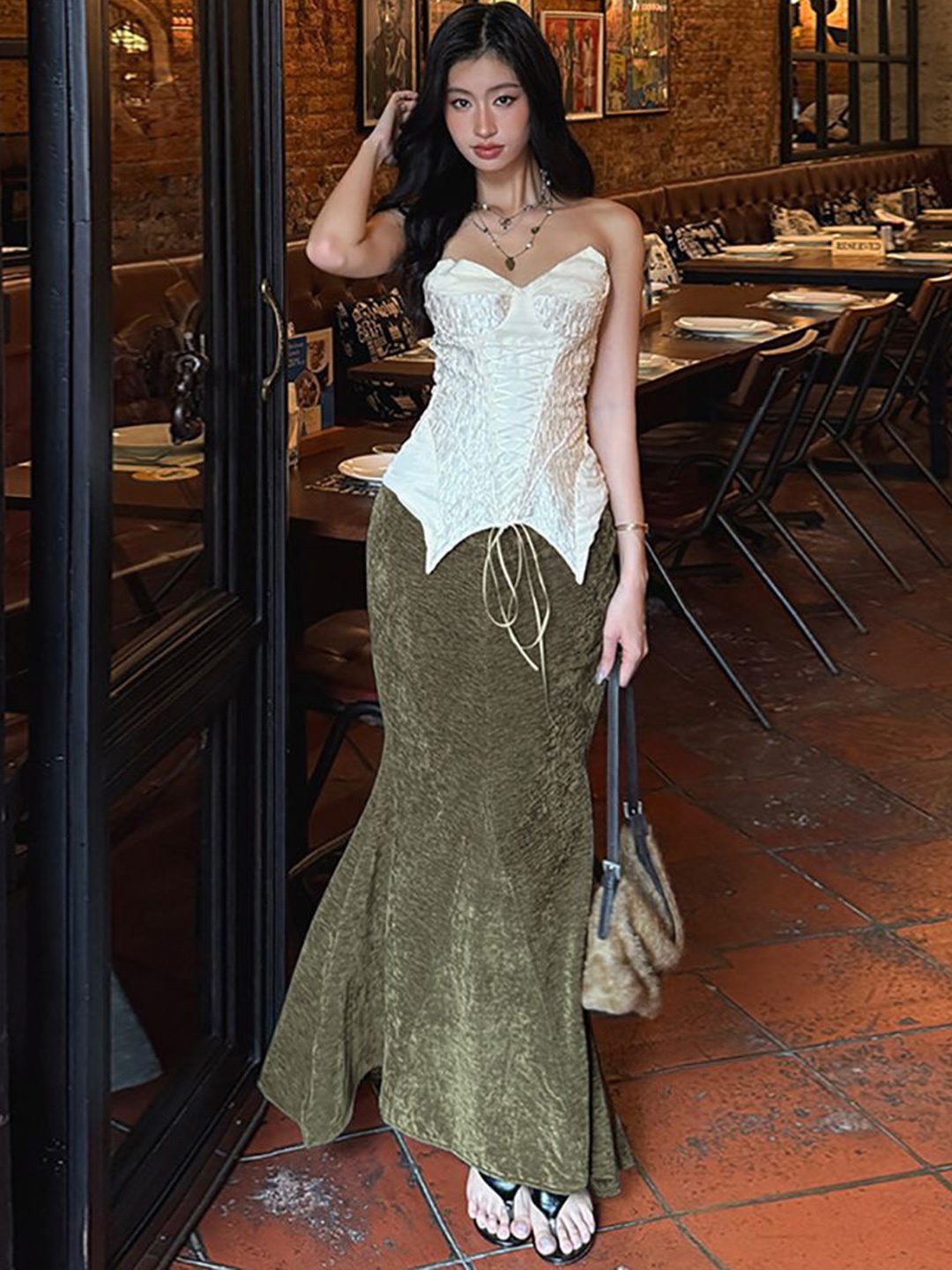 

StyleCast x Revolte Women Flared Maxi Skirt, Green