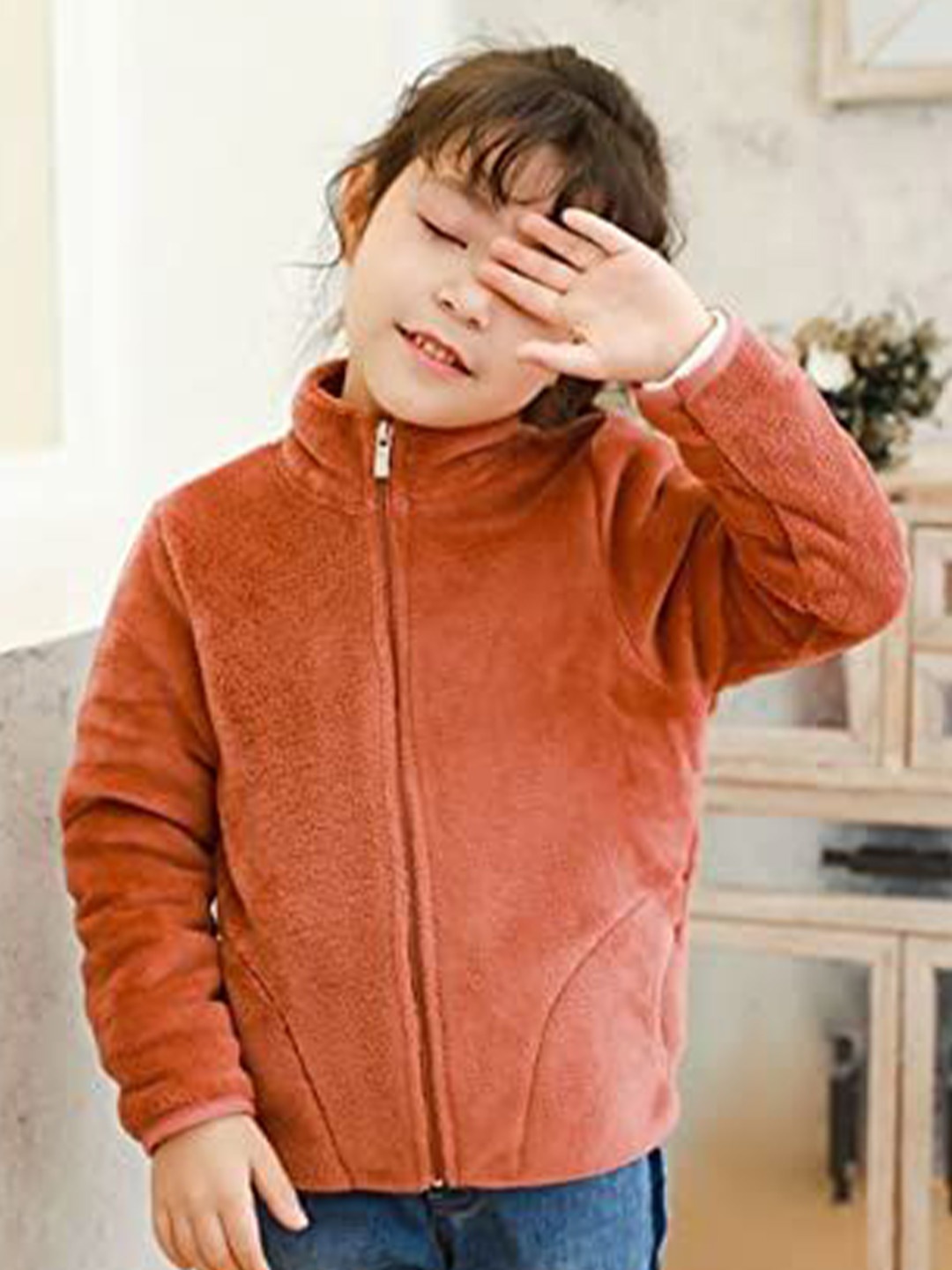 

MOMISY Kids High Neck Cotton Cardigan, Brown
