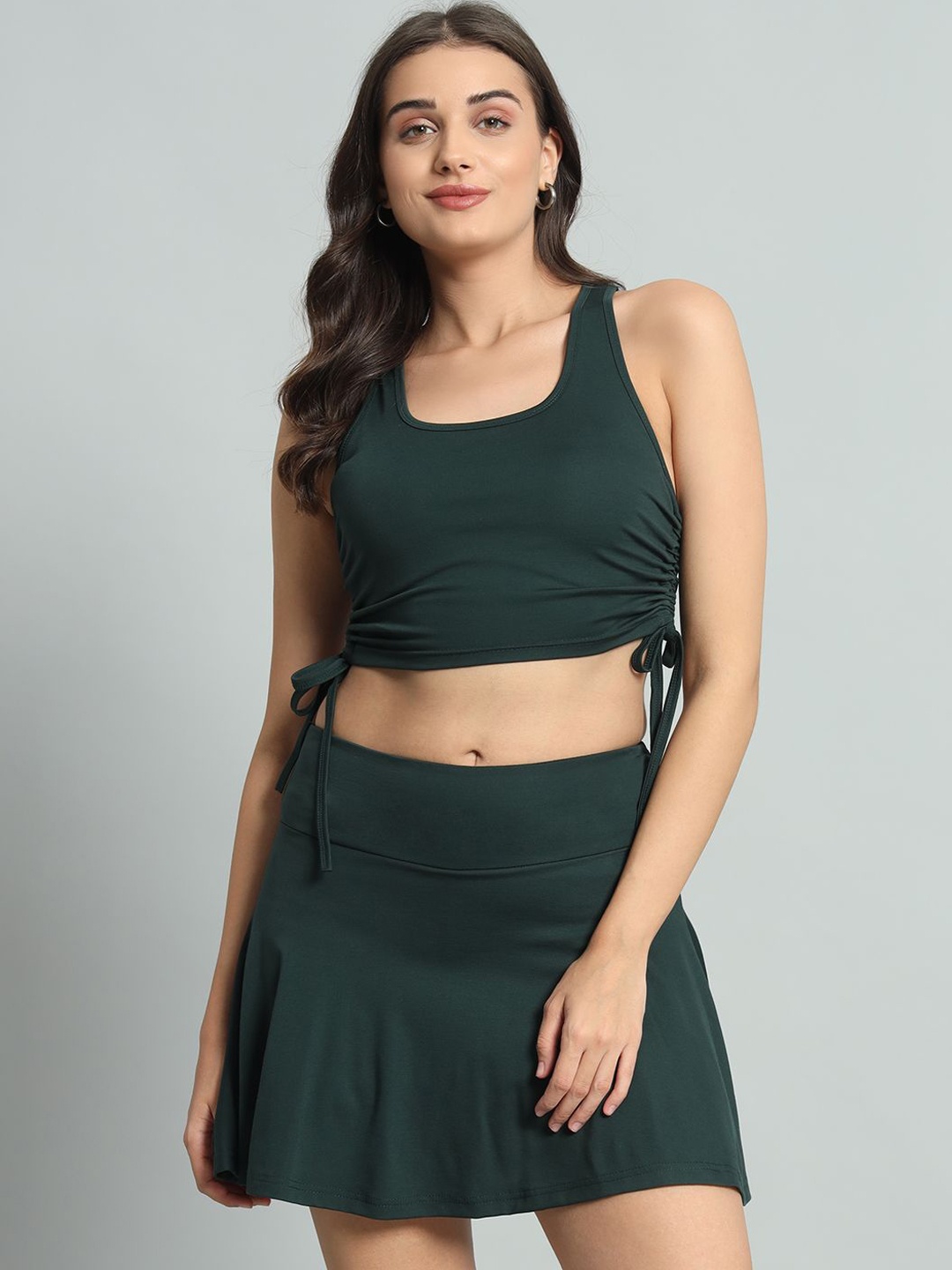 

ND & R Round Neck Crop Top And Skirts, Green