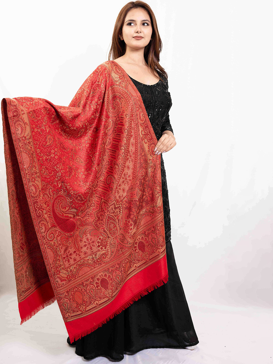 

PASHGIRI Women Ethnic Motifs Woven Design Woollen Shawl, Maroon