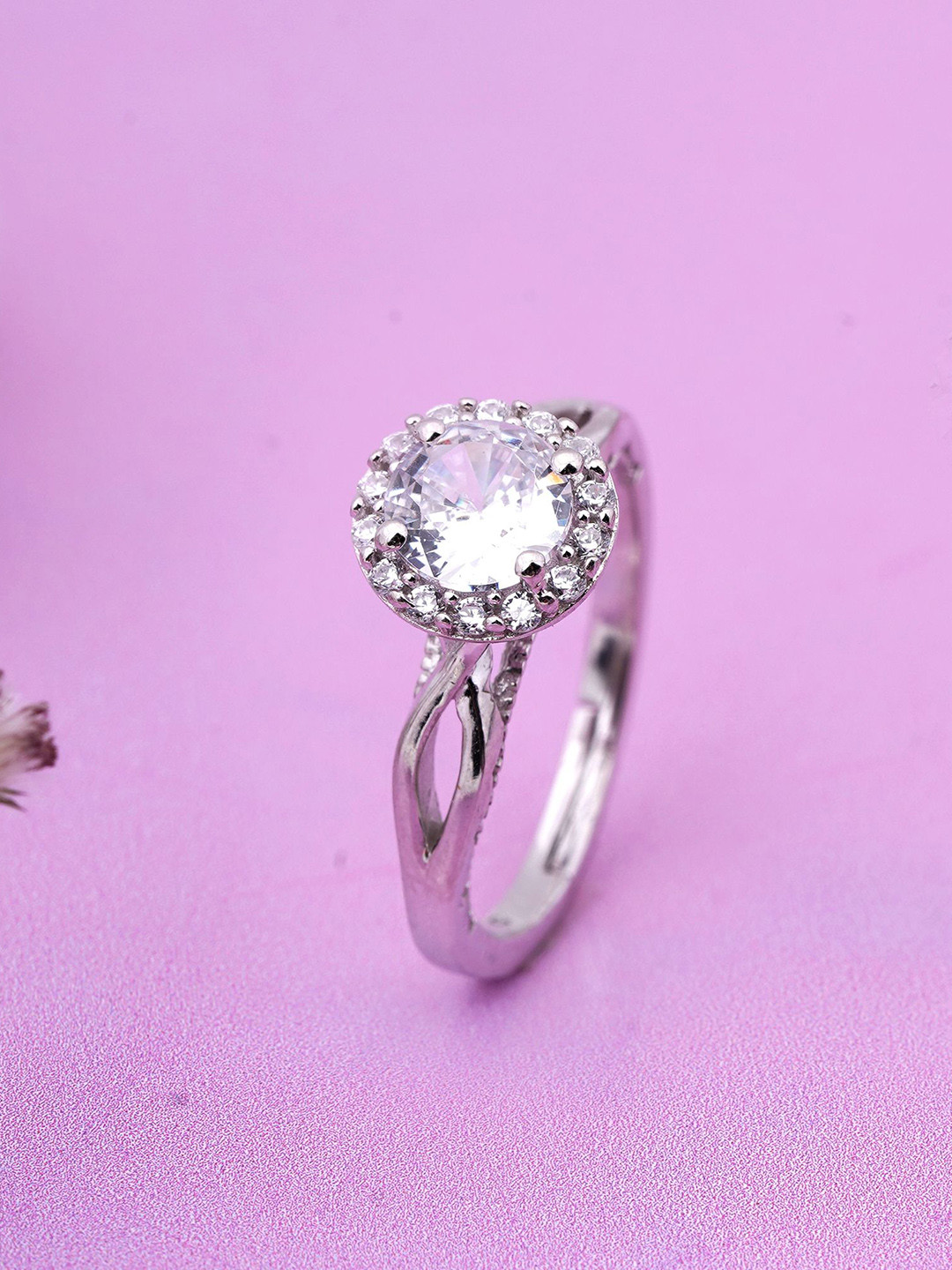 

Zalkari 925 Sterling Silver-Plated Cubic Zirconia Studded Finger Ring