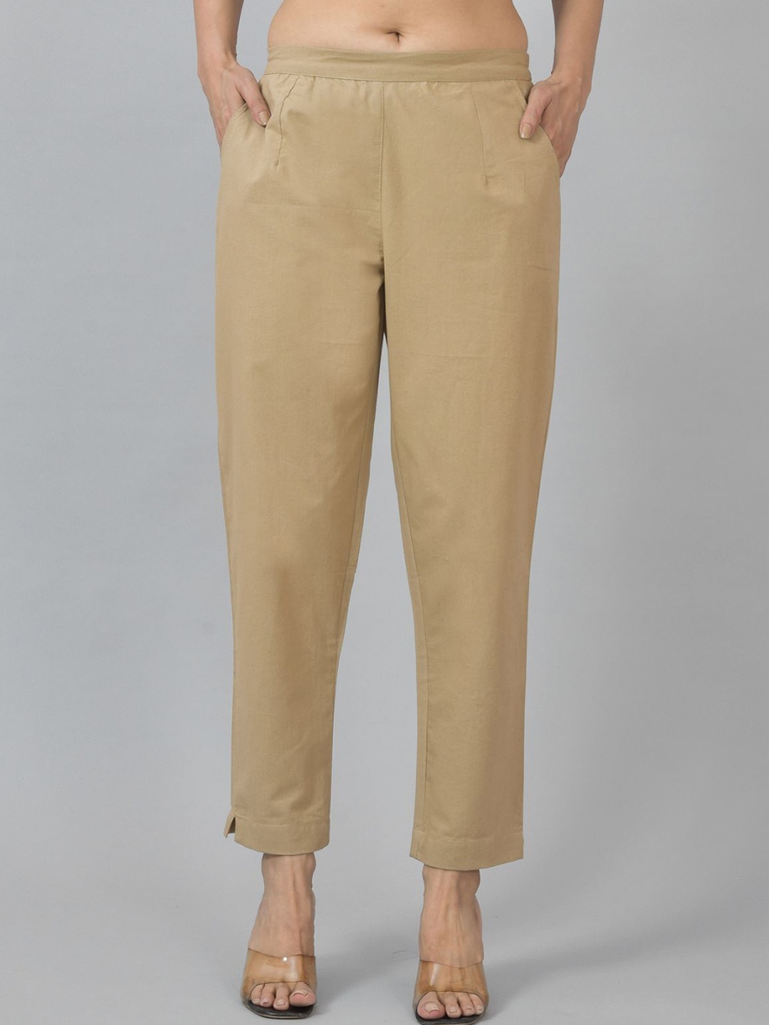 

GiftyBasket Women Mid-Rise Relaxed Trousers, Beige