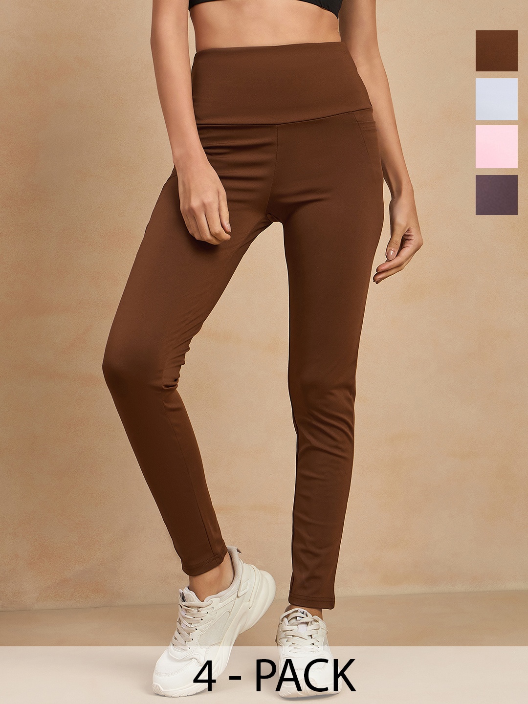 

COLOR CAPITAL Women Pack of 4 Skin Fit Antimicrobial Tights, Bronze
