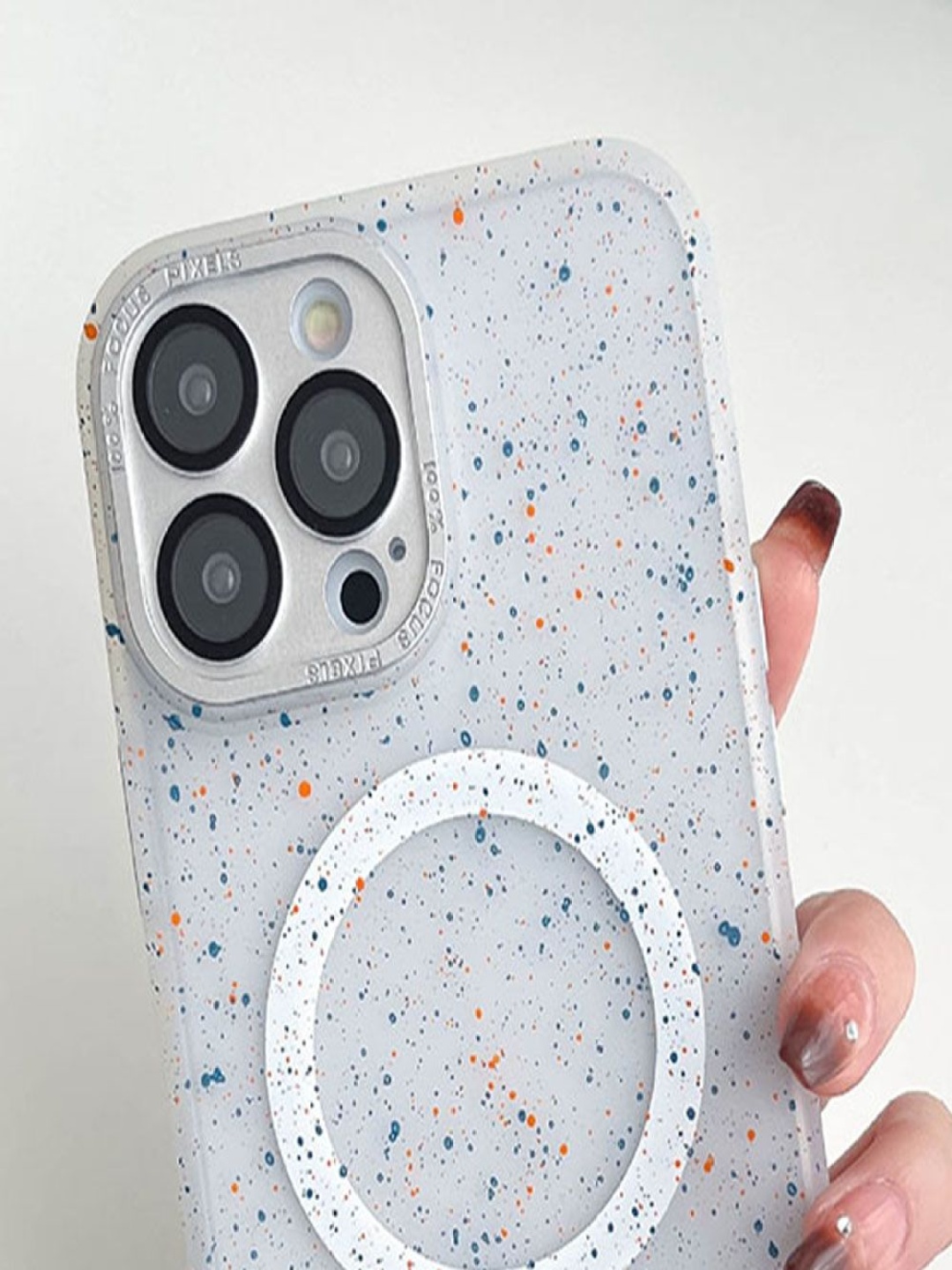 

Luxury Kase LK098 Abstract Printed iPhone 14 Pro Anti-Splash Ink Dot Painting Back Case, White