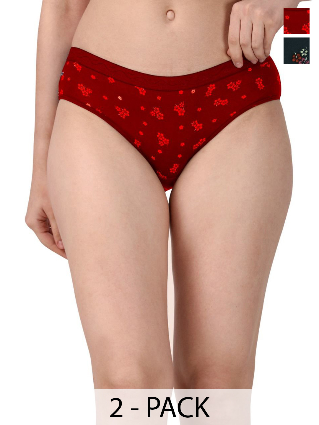 

SHREE GANESH FASHION Pack Of 2 Printed Bikini Briefs LYCRA BK RD 002 S, Red