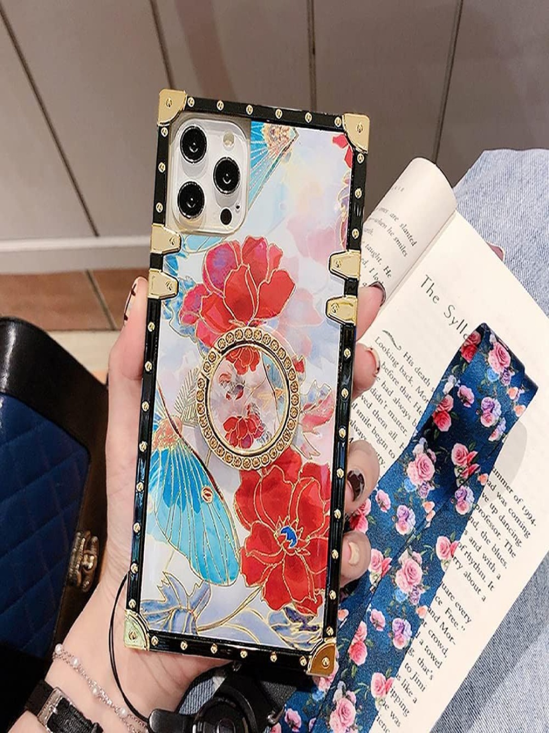 

Luxury Kase Floral Printed iPhone 14 Pro Back Case Mobile Accessories, Red