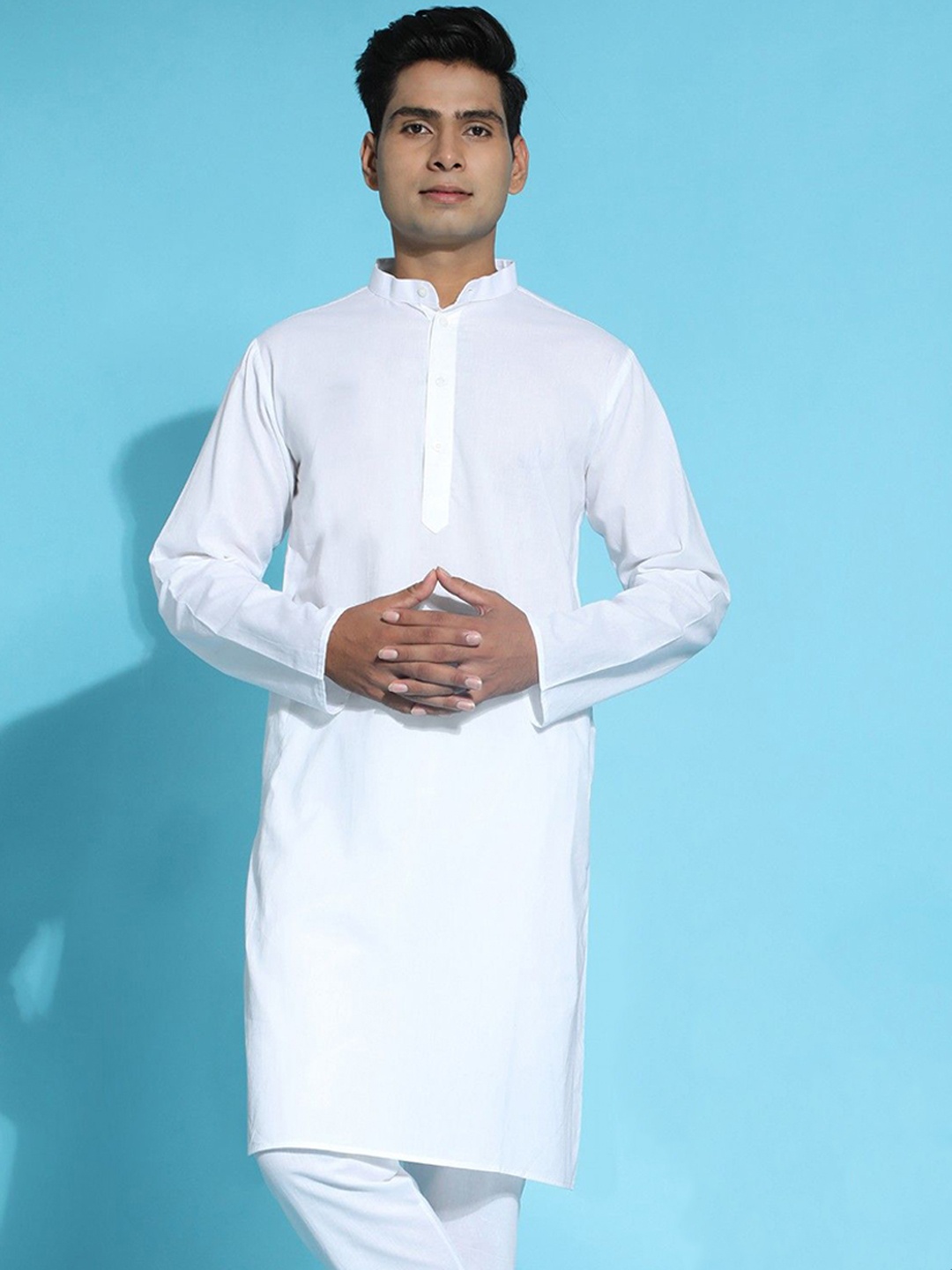 

Moda Rapido Band Collar Pure Cotton Straight Kurta, White