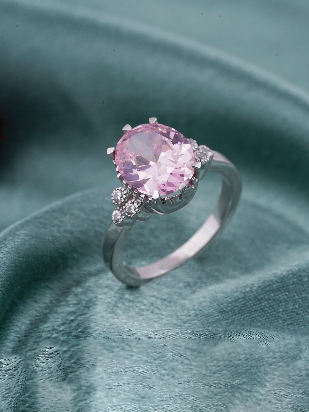 

Zalkari 925 Silver Plated Cubic Zirconia Stone-Studded Finger Ring