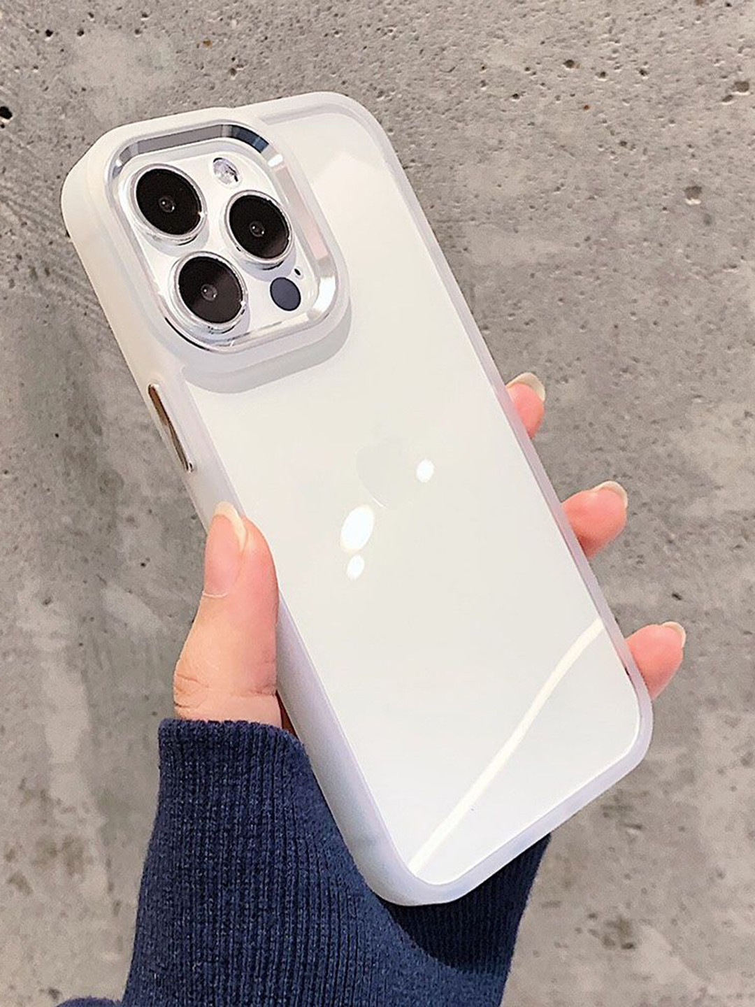 

Luxury Kase Solid Printed iPhone 15 Pro Back Case Mobile Accessories, Silver
