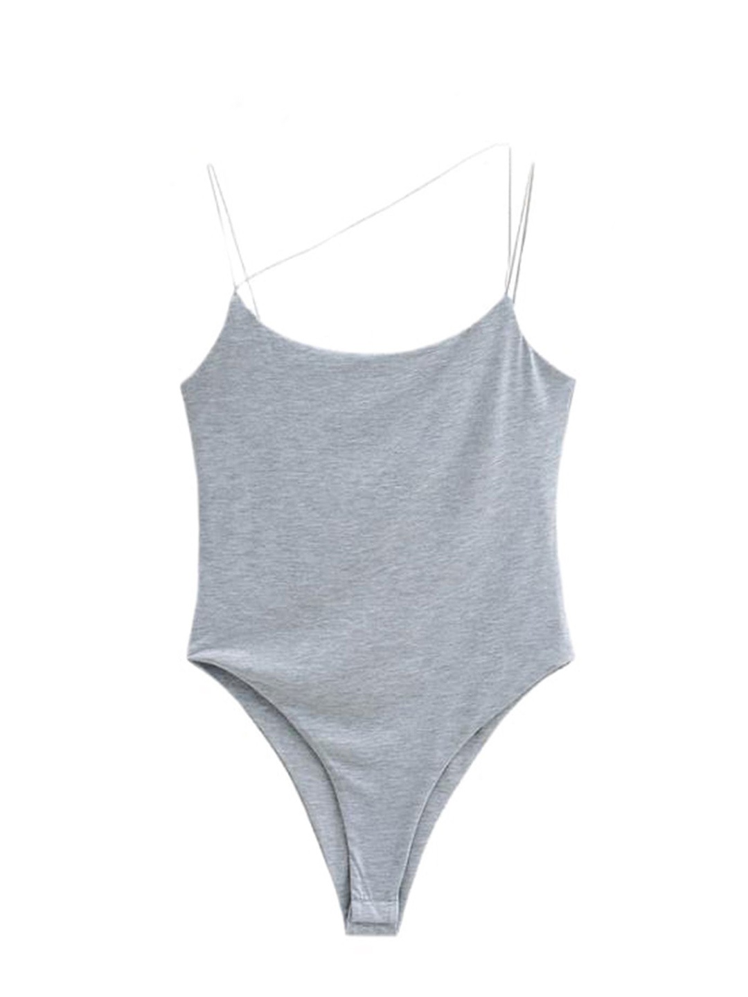 

LULU & SKY Women Shoulder Straps Cotton Bodysuit, Grey