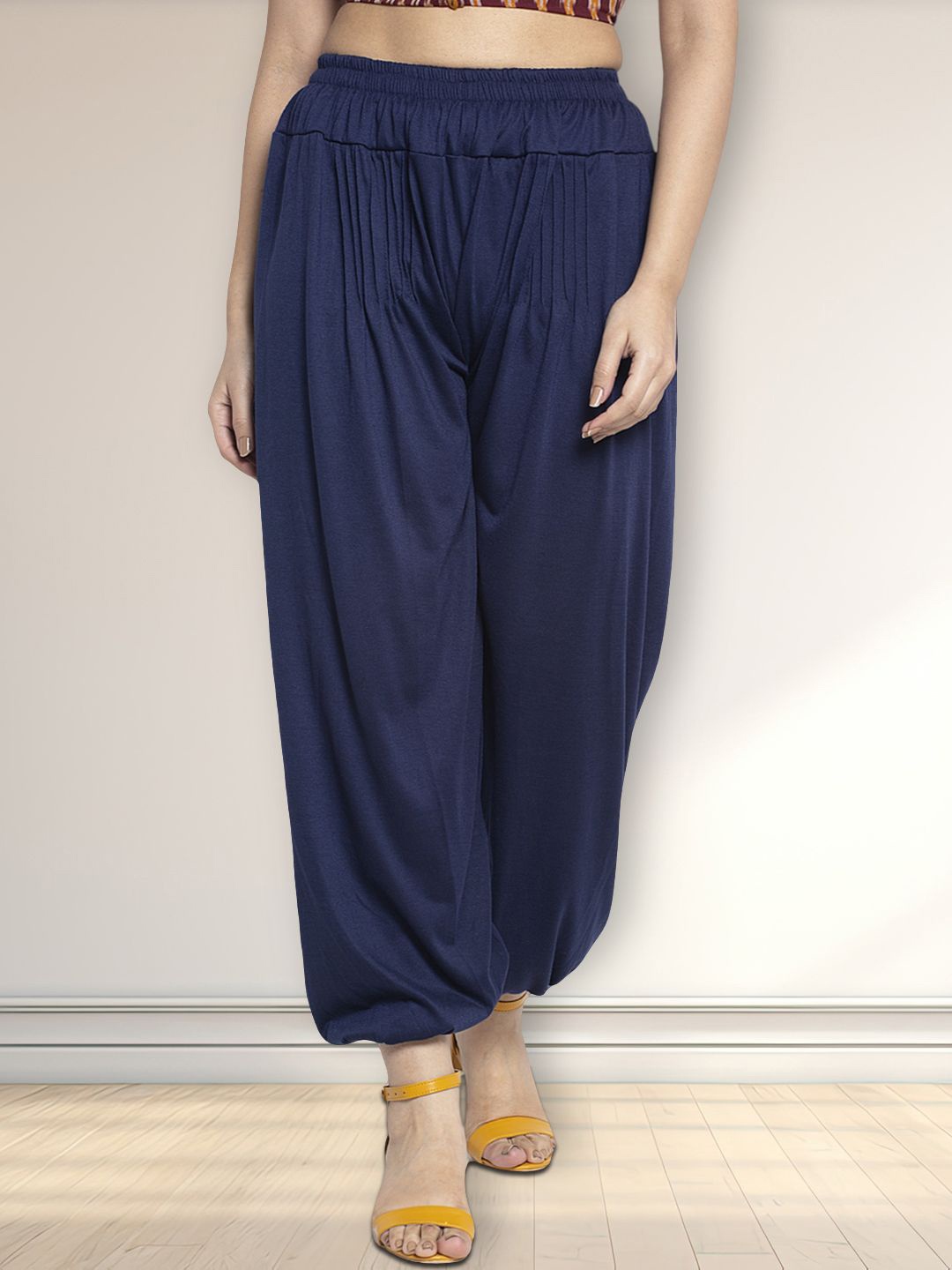 

Jinfo Women Slip On Mid - Rise Harem Pants, Navy blue