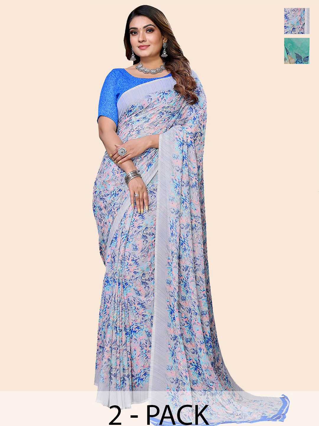 

Moda Rapido Floral Poly Georgette Saree, Blue