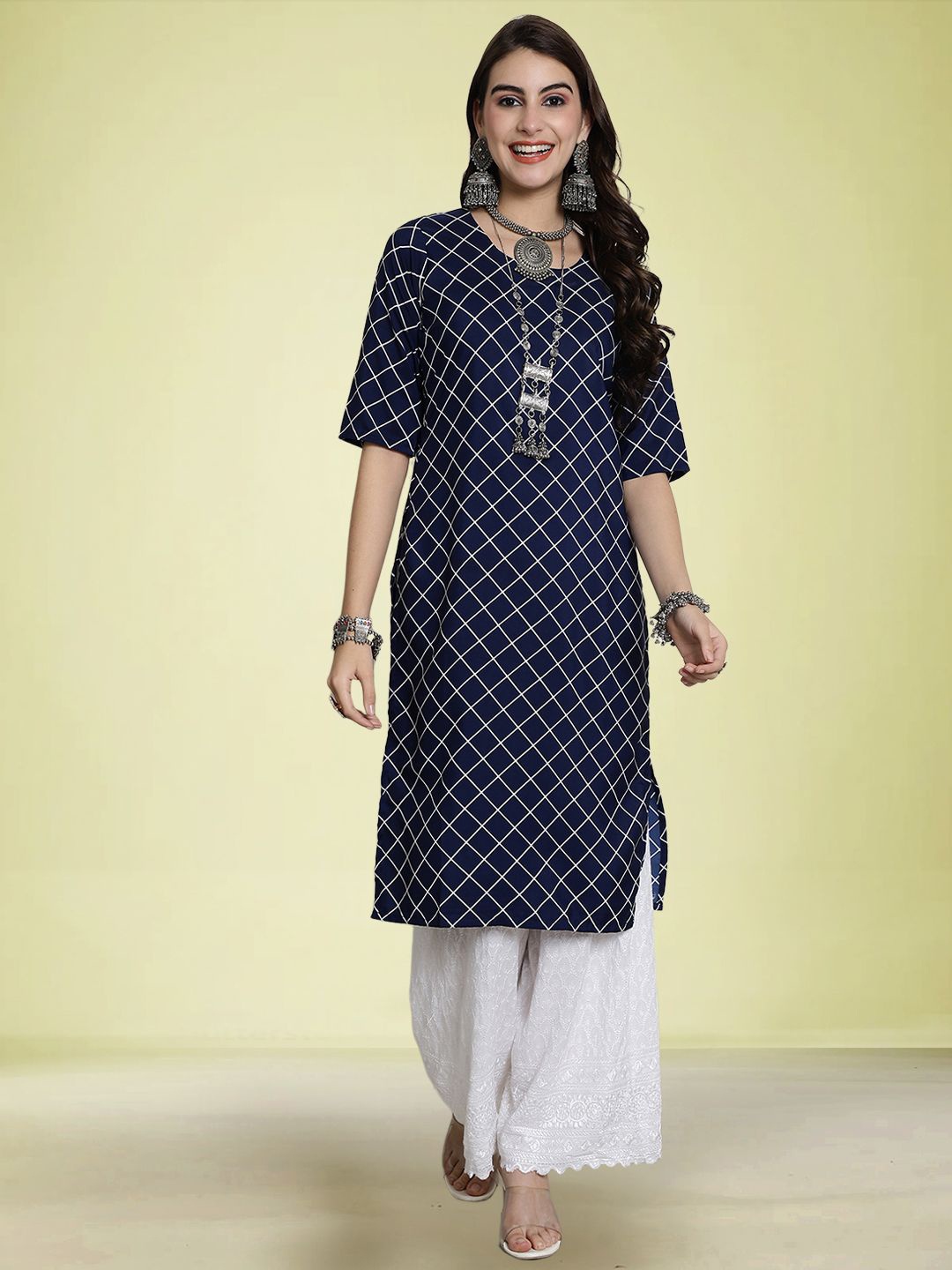 

Moda Rapido Women Printed Straight Kurti, Navy blue