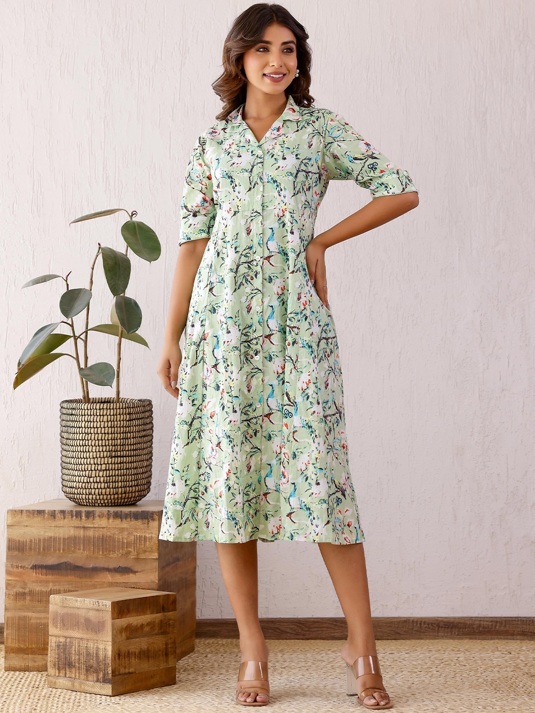 

LABEL FLAVIA Floral Print A-Line Midi Dress, Na