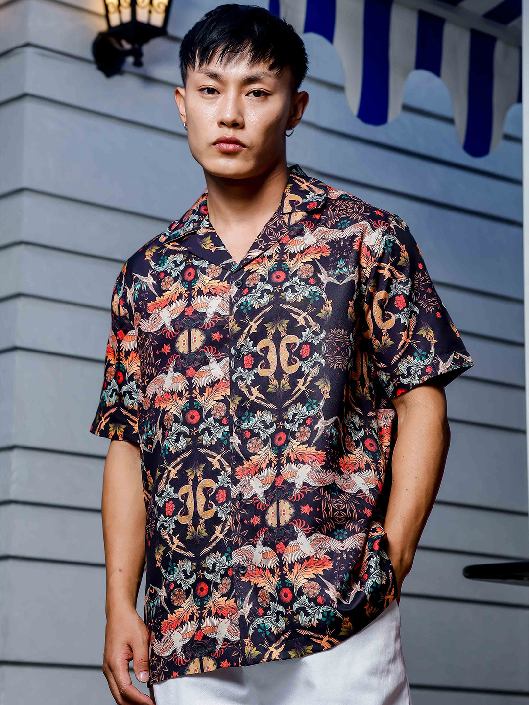 

House of Koala Unisex Graphic Printed Original Relaxed Fit Casual Shirt, Black