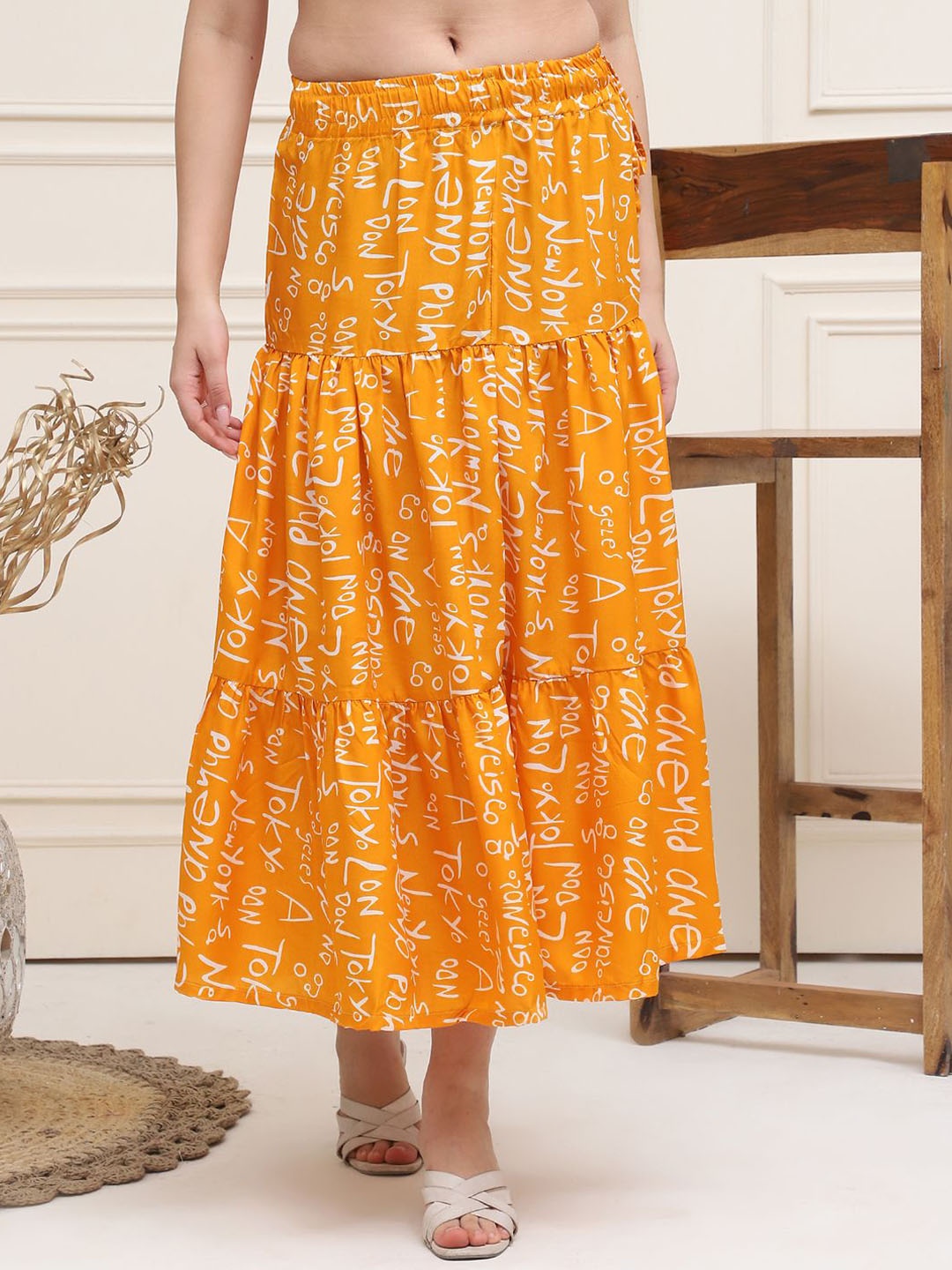 

Valles365 by S.C. Women Printed Tiered Maxi Skirt, Orange