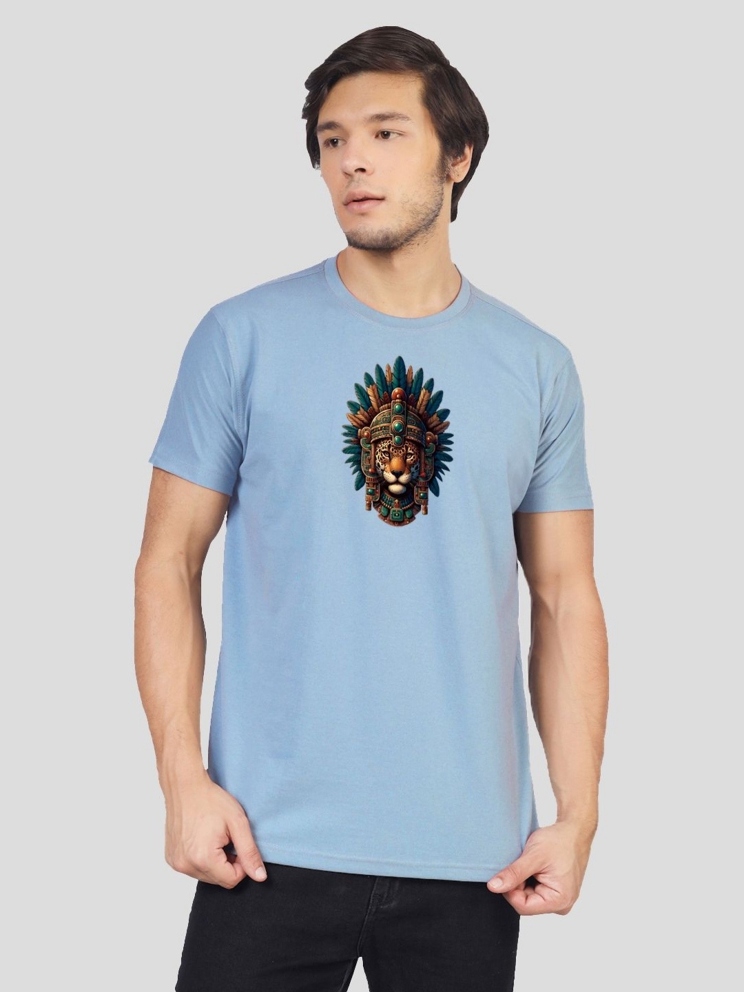 

Greylongg Men Graphic Printed Round Neck Cotton T-shirt, Blue