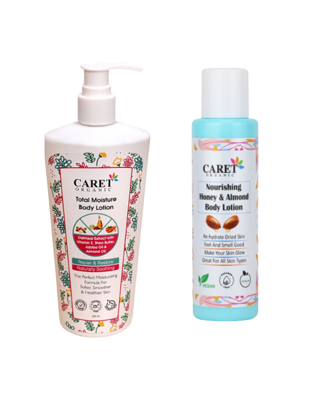 

CARET ORGANIC Set Of 2 Total Moisture - 200 ml & Honey Almond Body Lotion -100 ml, White