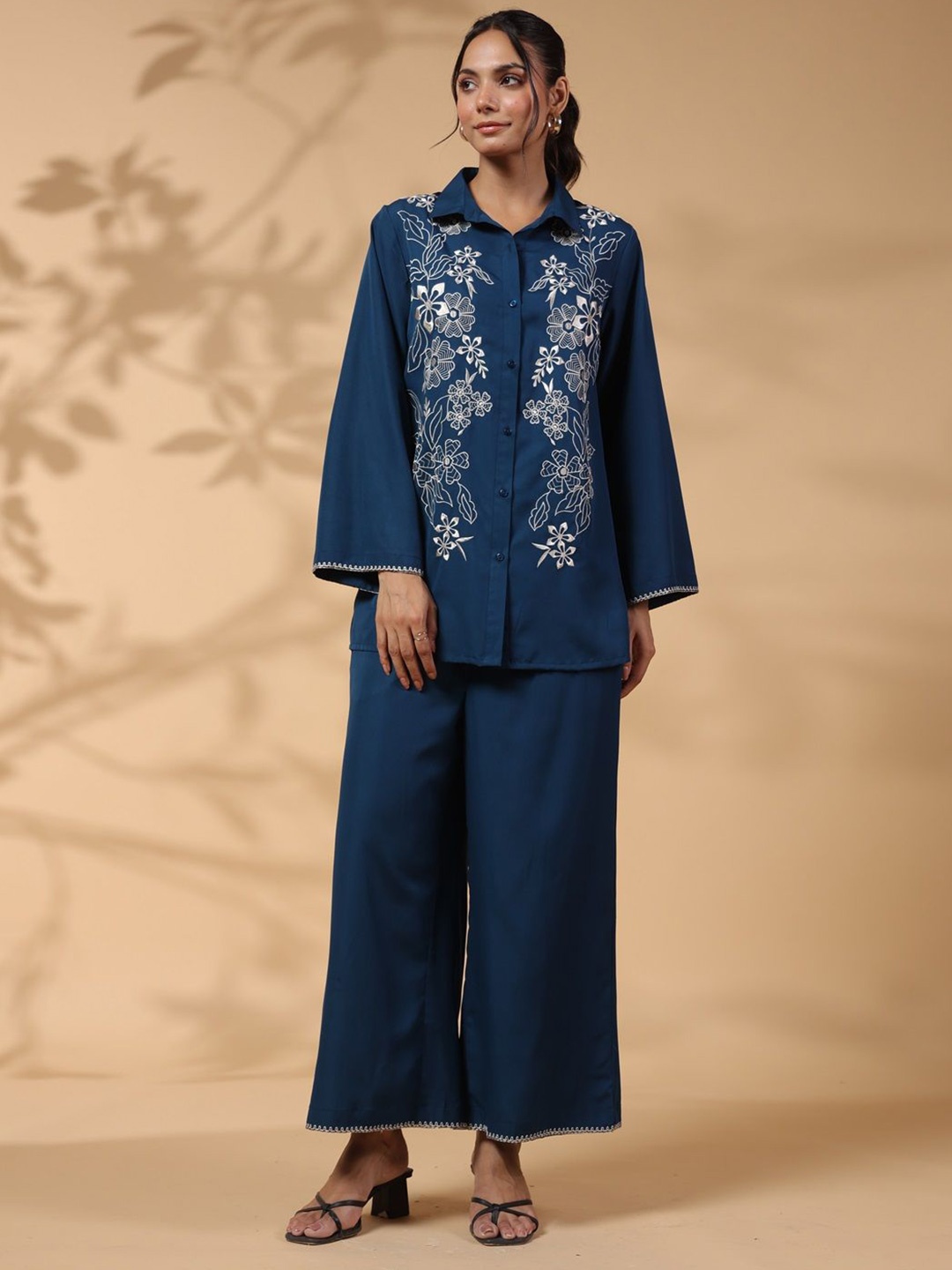 

STIL O STITCH Floral Embroidered Fit & Flare Dress, Blue