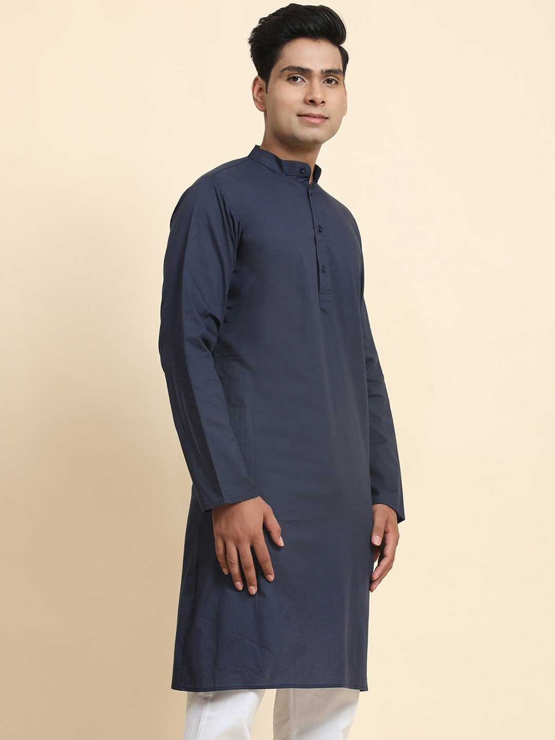 

Moda Rapido Band Collar Pure Cotton Straight Kurta, Blue