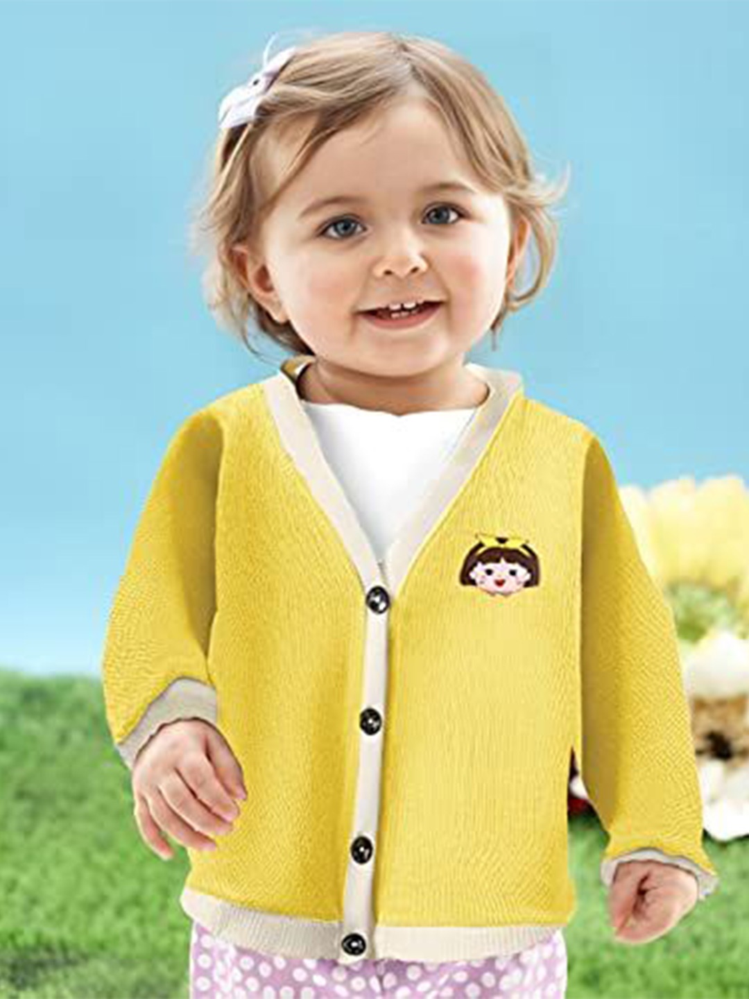 

MOMISY Kids Pack of 2 V-Neck Cotton Cardigan, Yellow