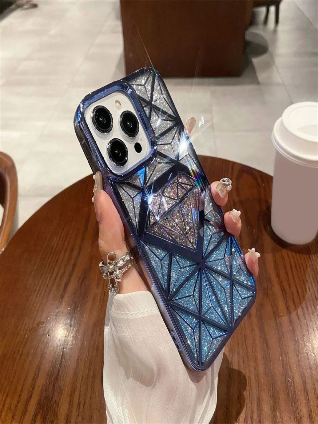

Luxury Kase Geometric Printed iPhone 14 Pro Back Case Mobile Accessories, Blue