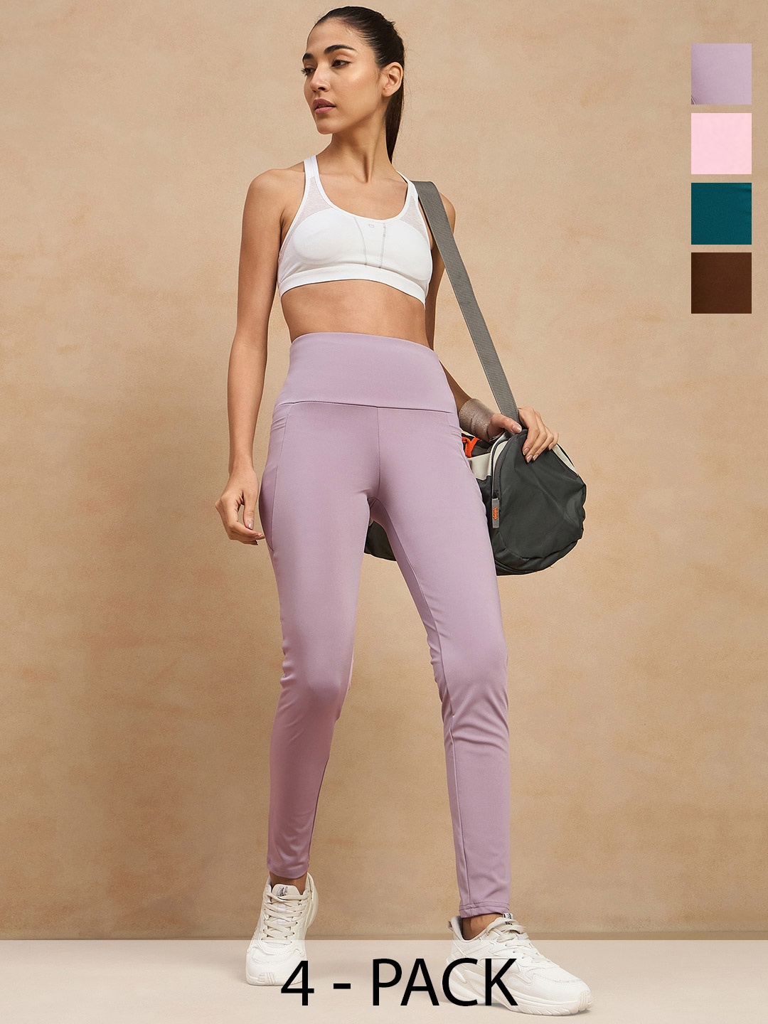 

COLOR CAPITAL Women Pack of 4 Skin Fit Antimicrobial Sports Tights, Pink