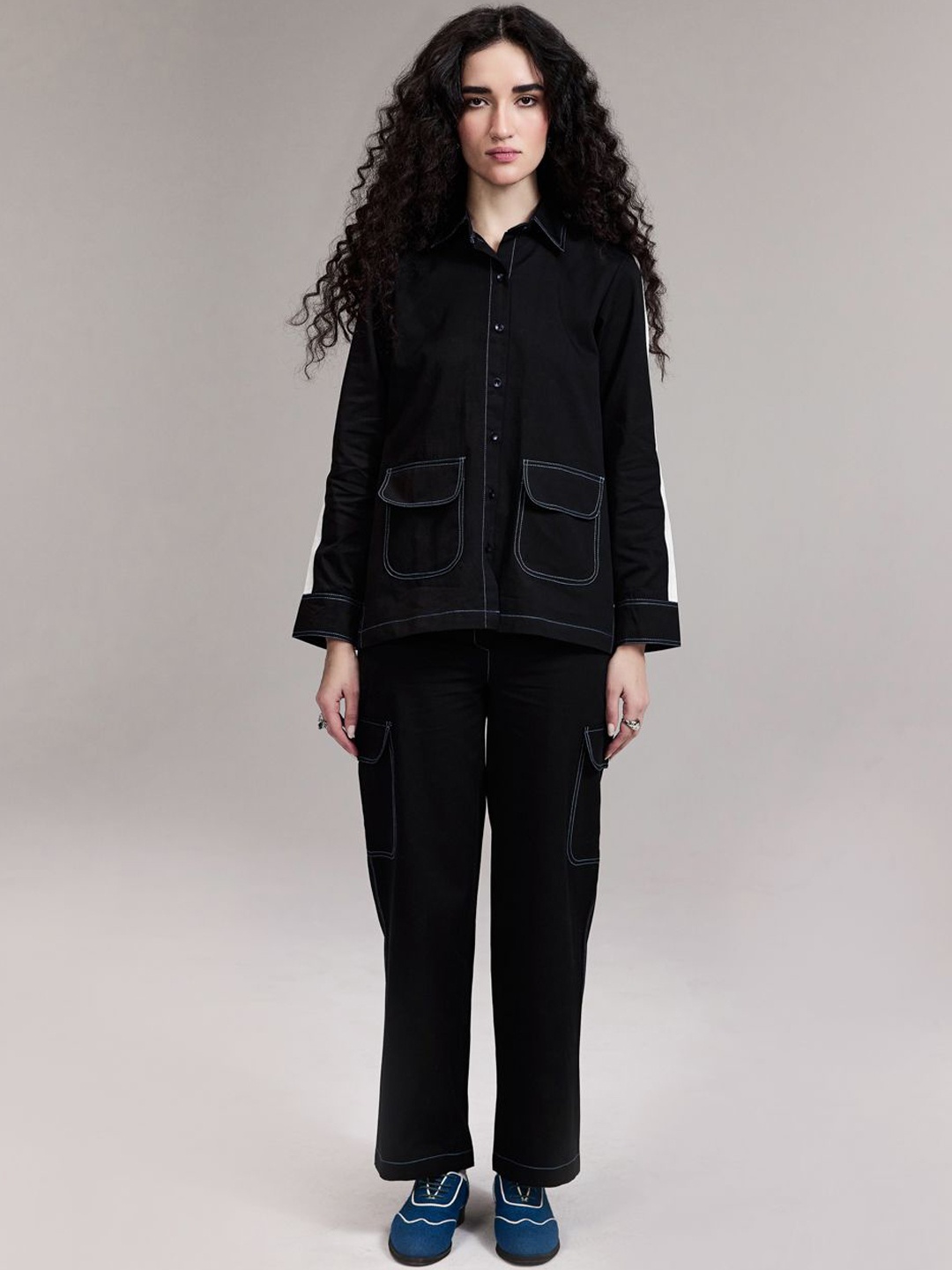 

Midsummer Shirt Collar Shirt With Trouser Co-ord Set, Black