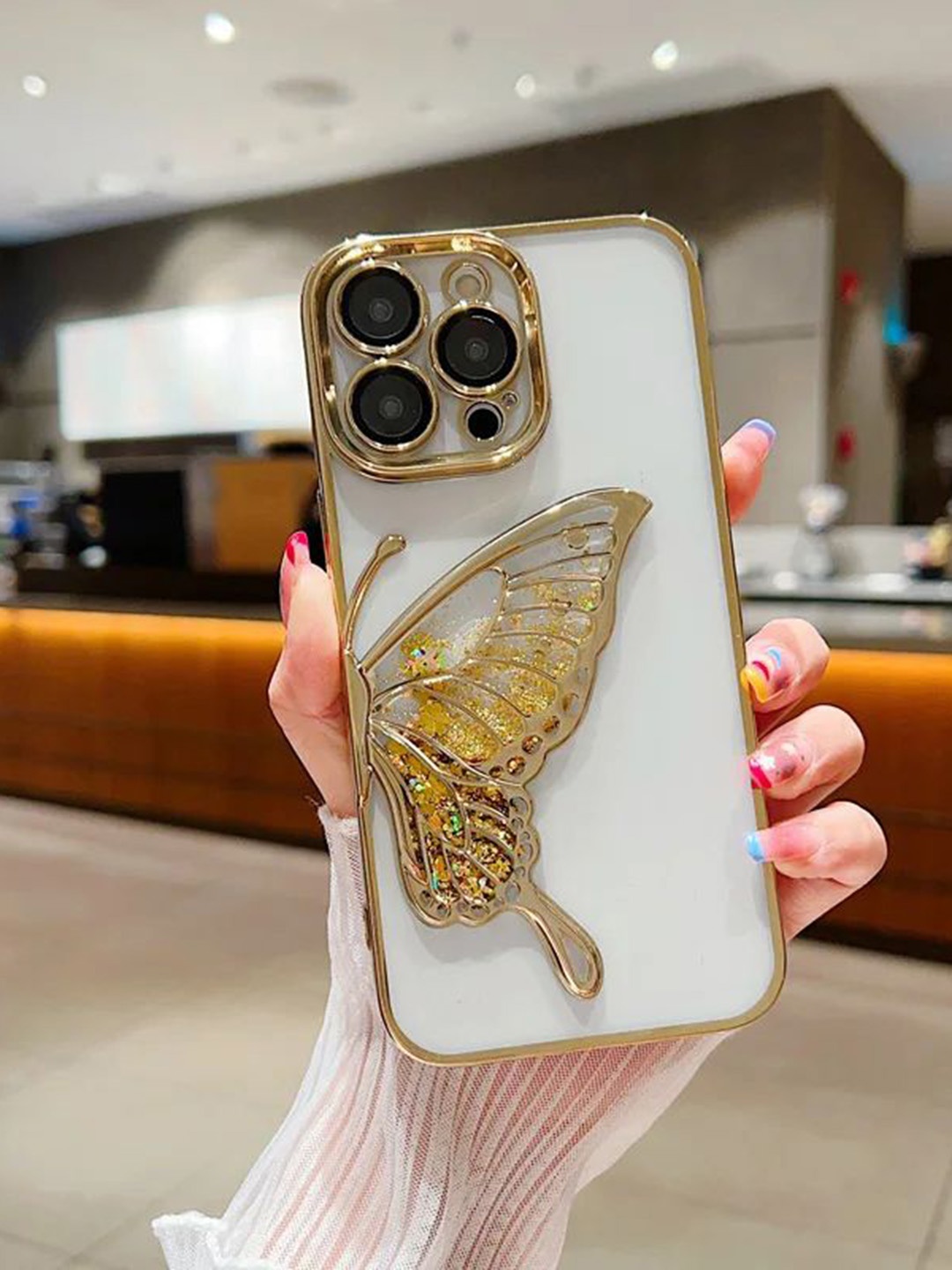 

Luxury Kase Quirky LK100 Plating Dream Butterfly Clear Case iPhone 15 Pro Back Case, Gold