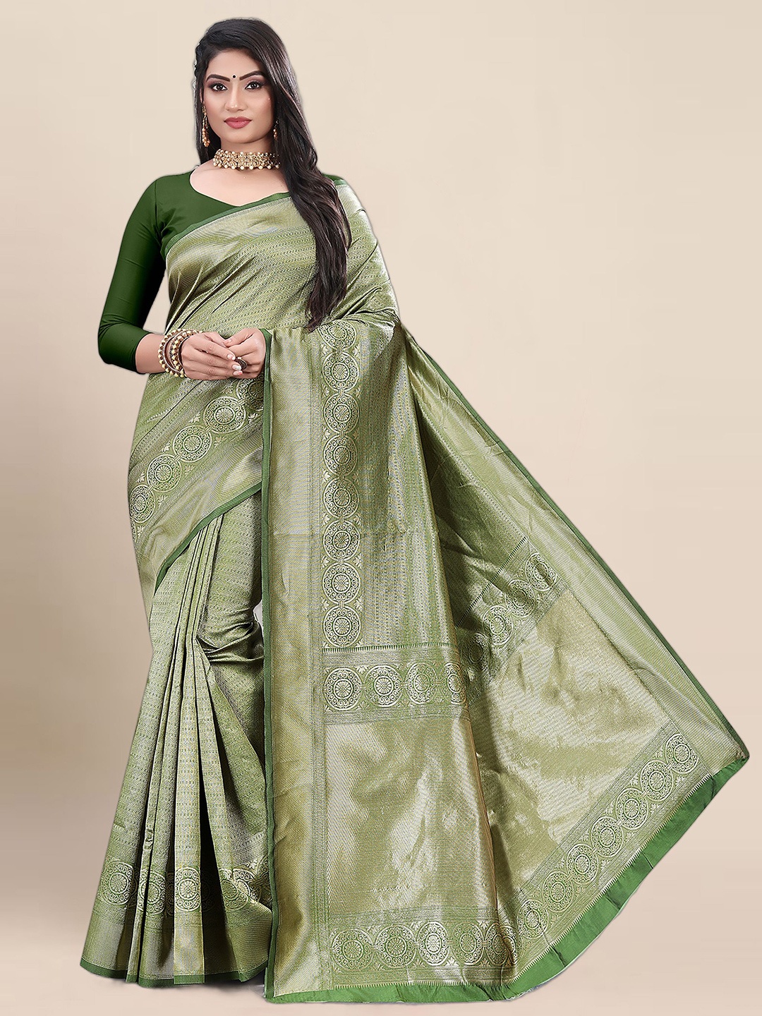 

bigben textile Woven Design Zari Banarasi Saree, Green