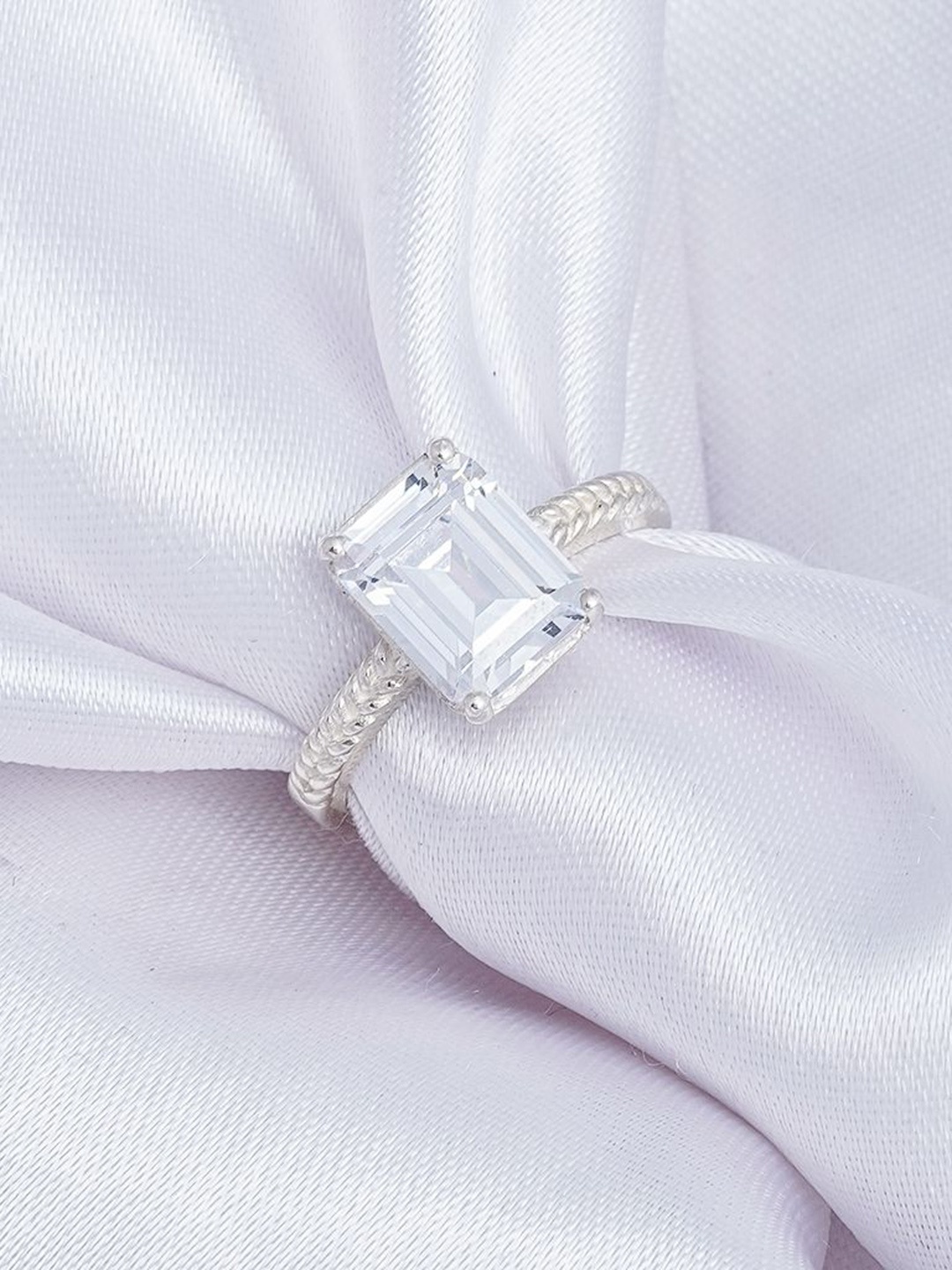 

Zalkari Charm Silver-Plated Cubic Zirconia-Studded Adjustable Finger Ring