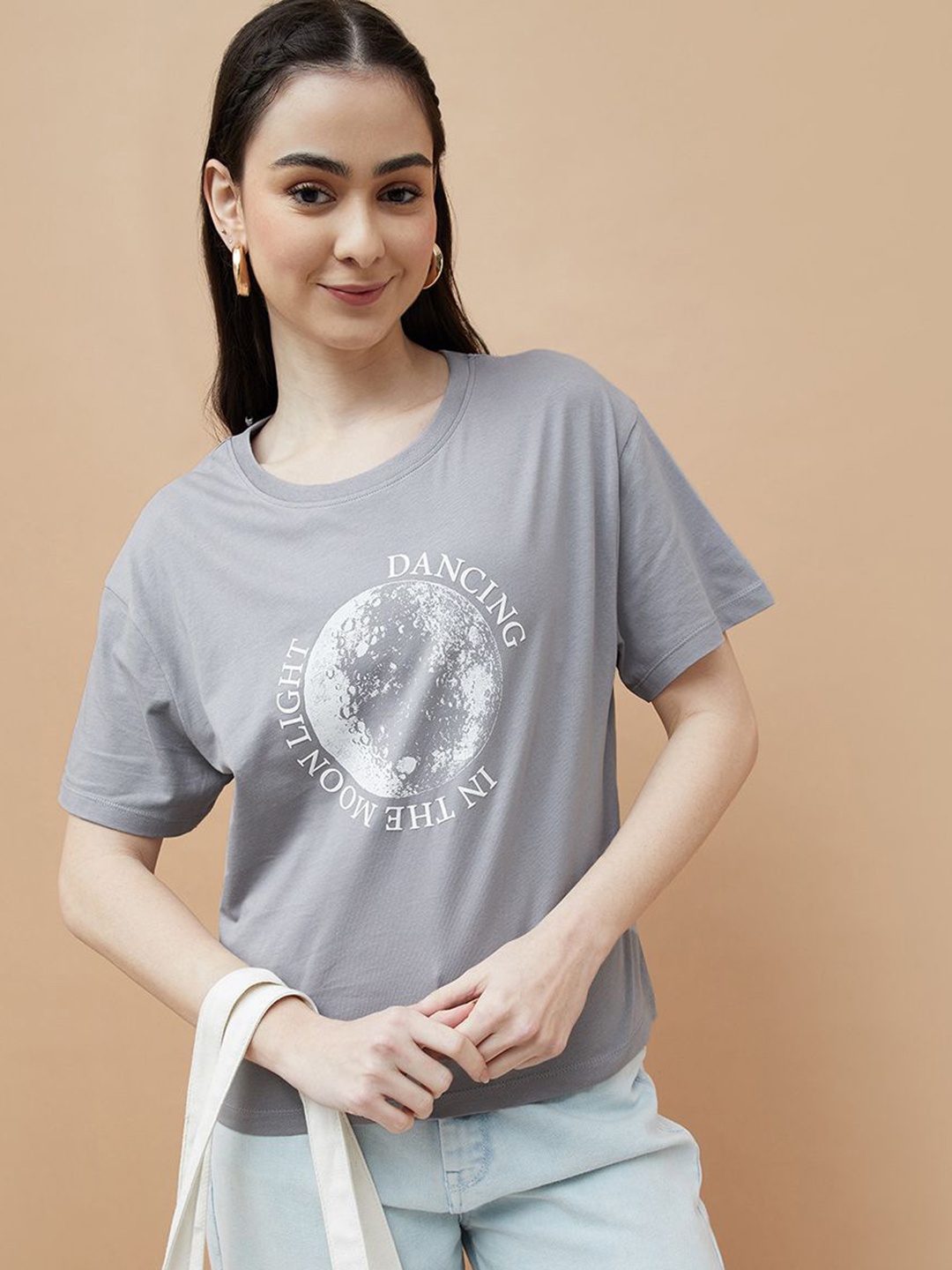 

Fame Forever by Lifestyle Women Graphic Printed Round Neck Cotton T-shirt, Grey