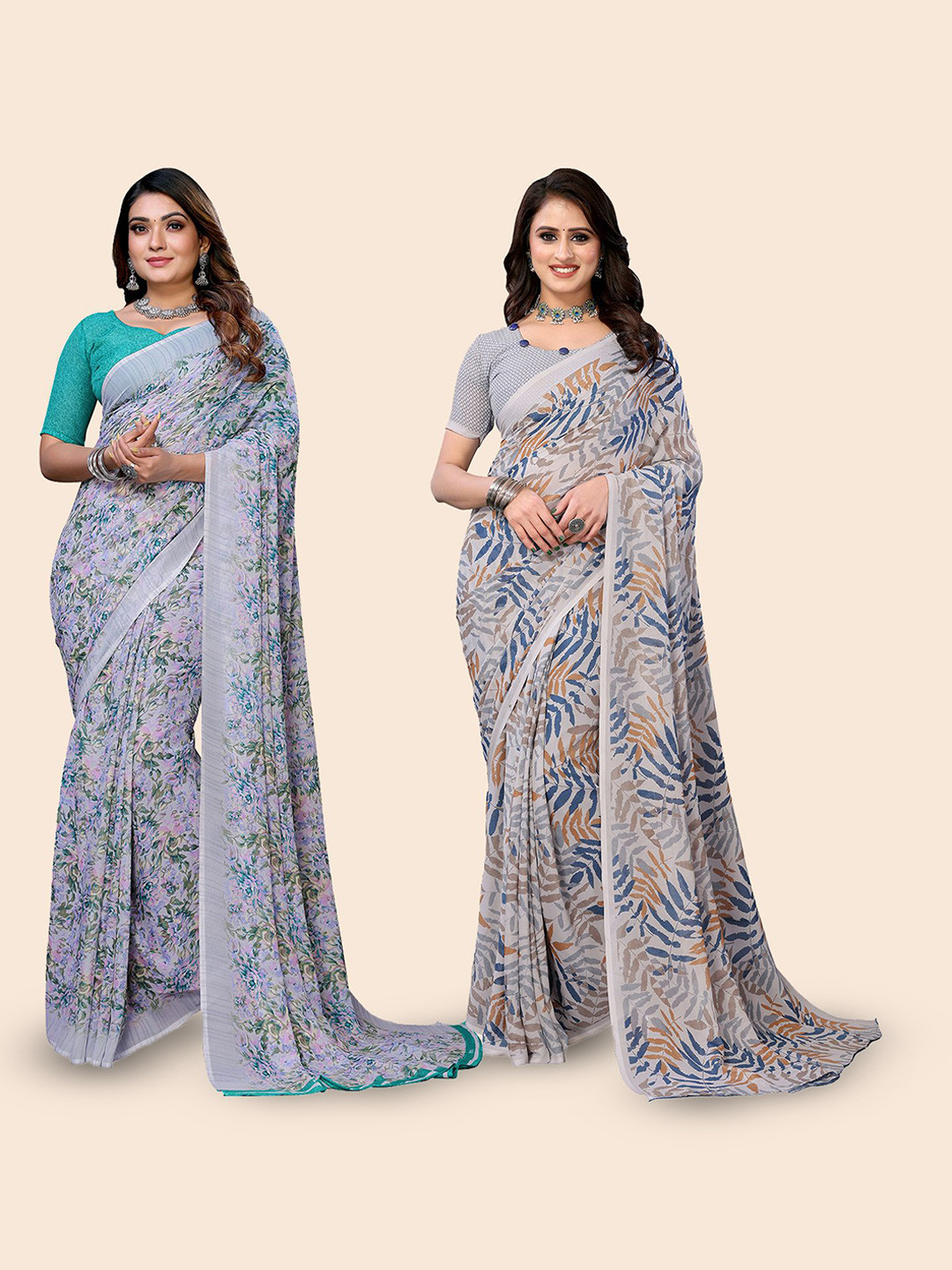 

Moda Rapido Floral Poly Georgette Saree, Grey