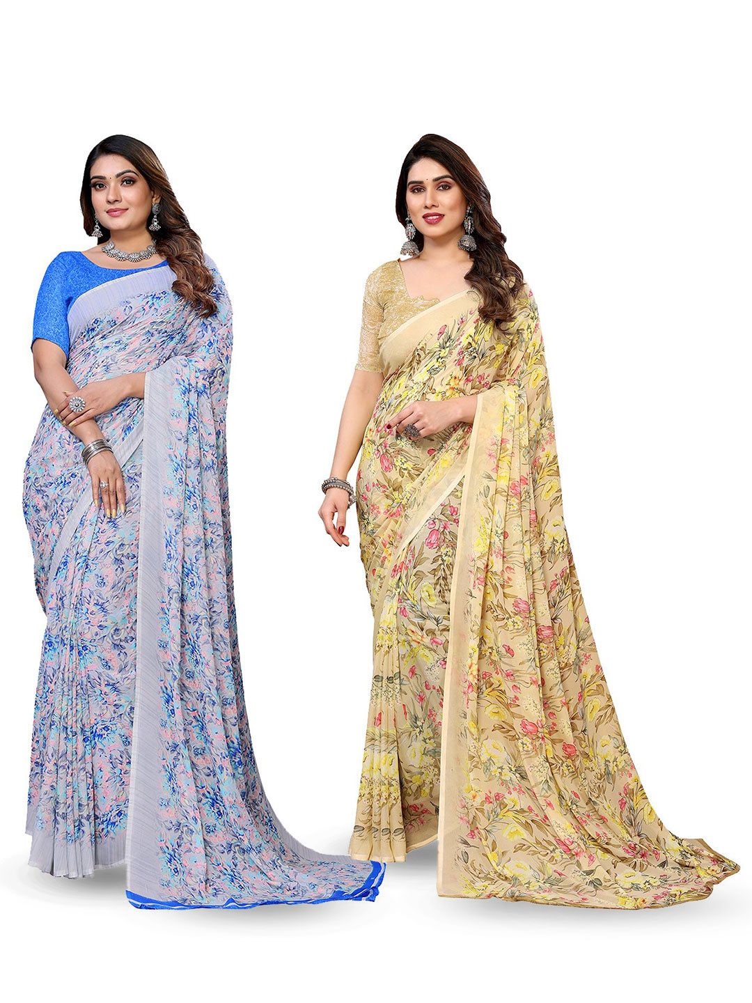 

Moda Rapido Floral Poly Georgette Saree, Blue