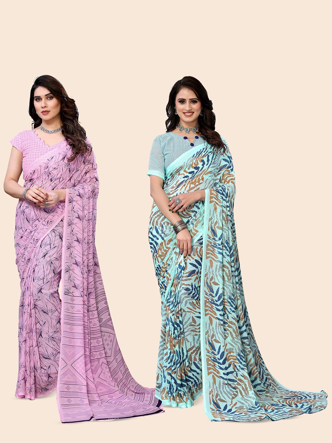 

Moda Rapido Floral Poly Georgette Saree, Pink