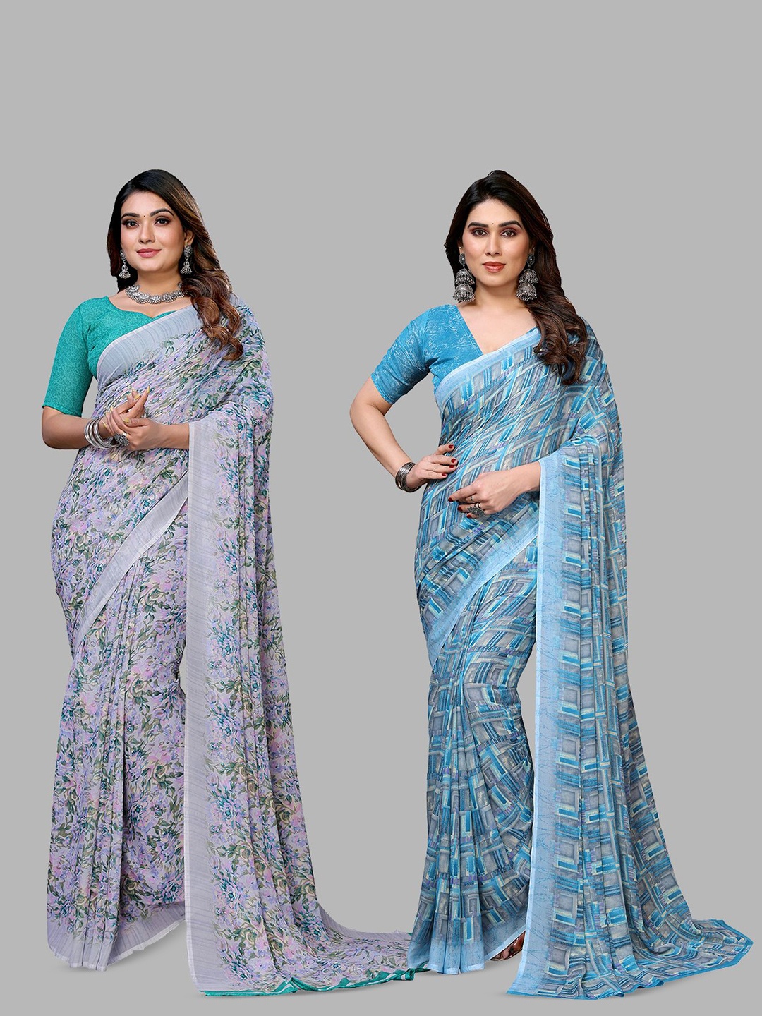 

Moda Rapido Floral Poly Georgette Saree, Blue