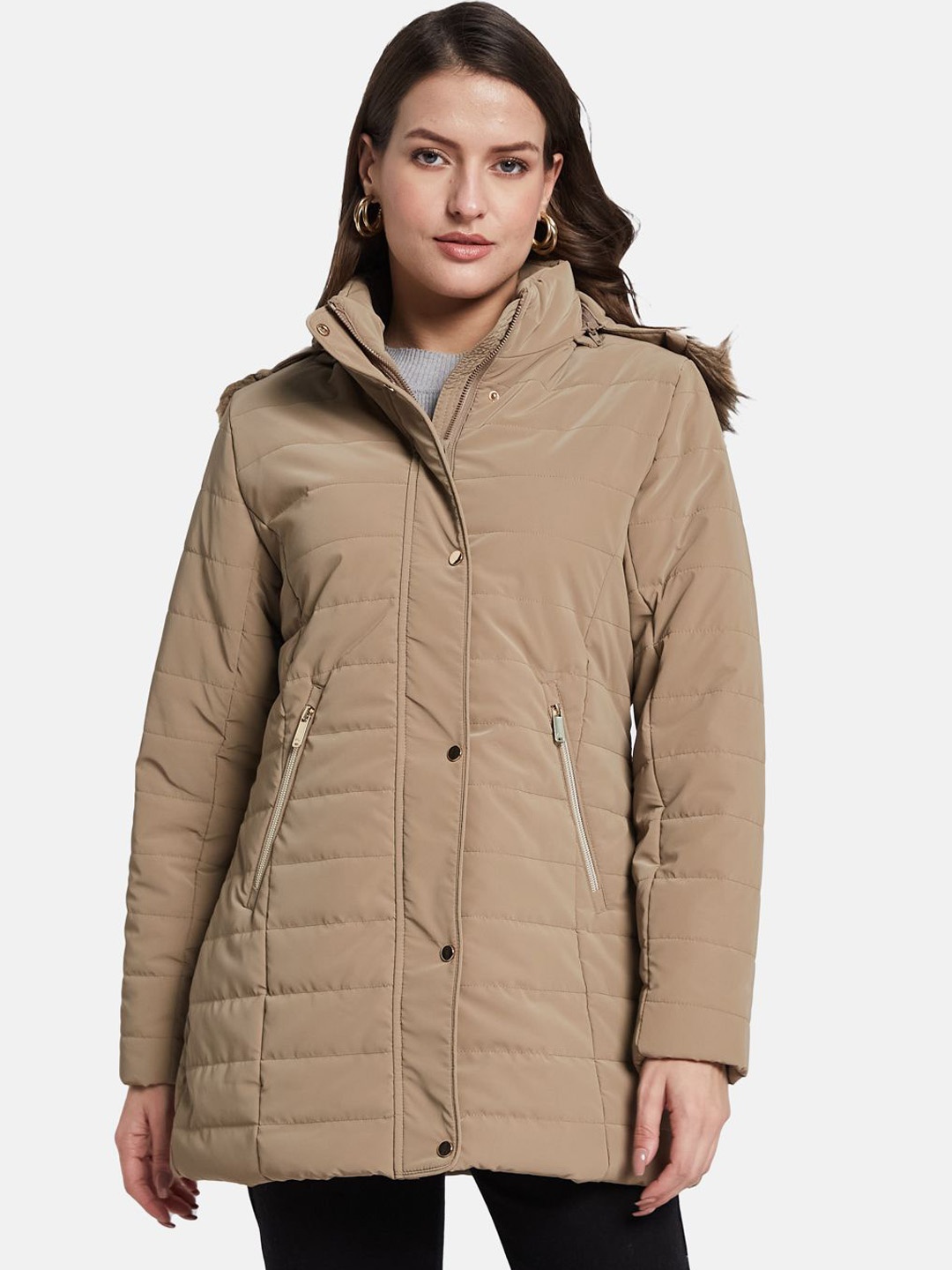 

METTLE Women Padded Jacket, Brown