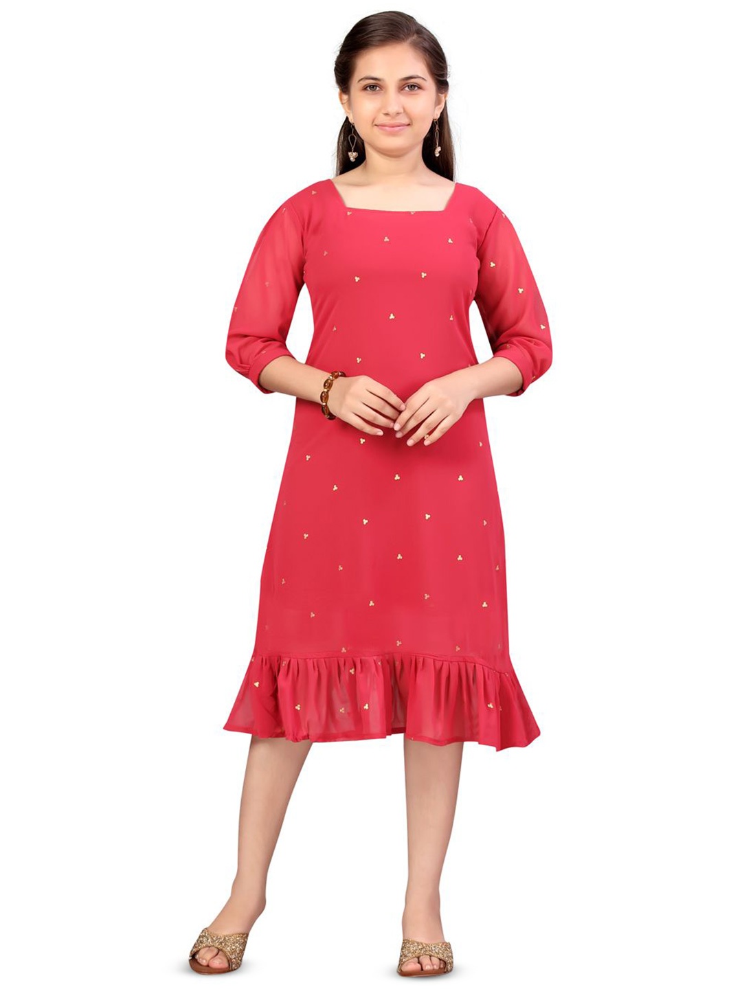 

BAESD Polka Dot Georgette A-Line Midi Dress, Maroon