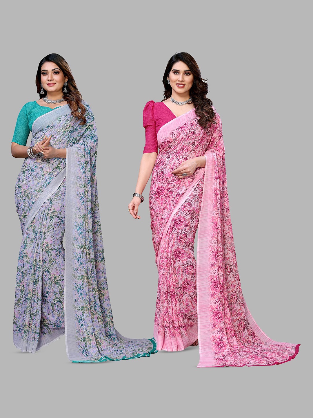

Moda Rapido Floral Poly Georgette Saree, Pink
