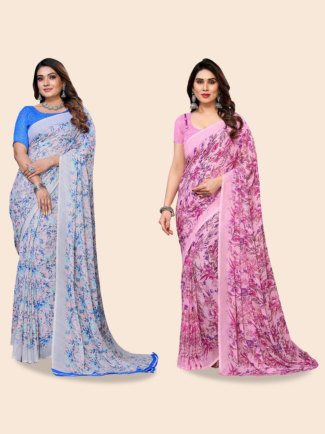 

Moda Rapido Floral Poly Georgette Saree, Blue