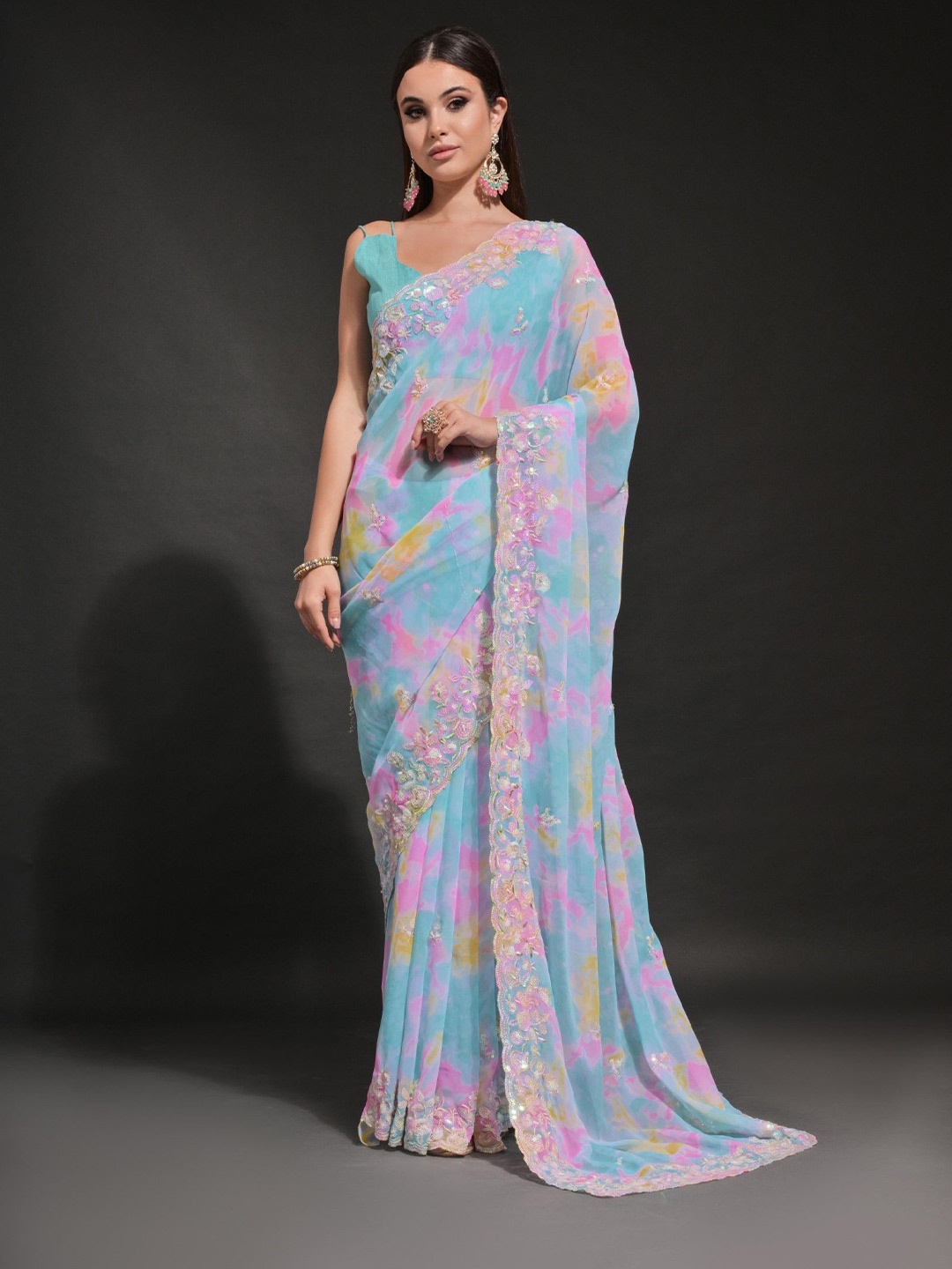 

LeeliPeeri Designer Embellished Sequence Work Saree, Blue
