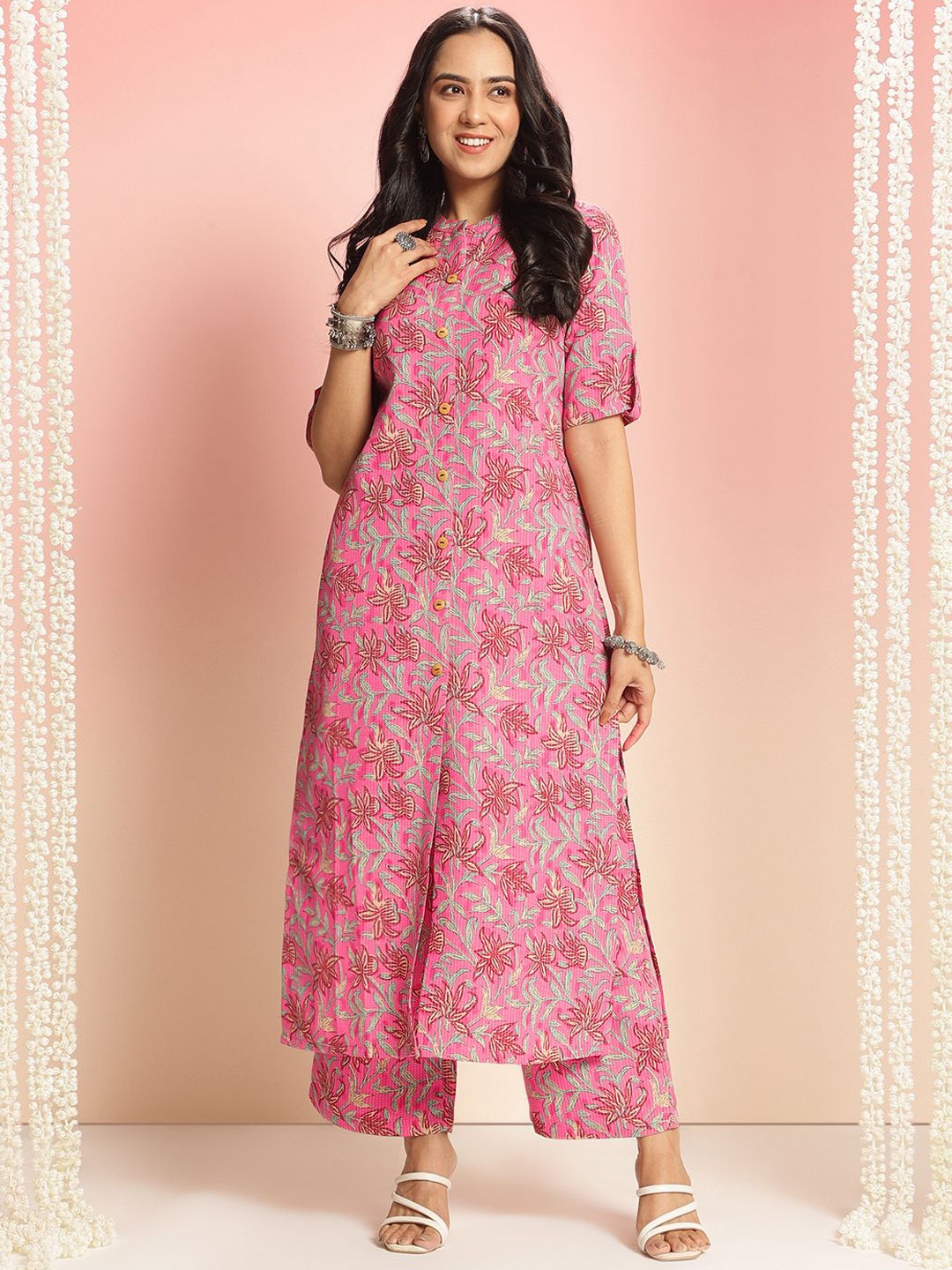

Anni Designer Floral Printed Regular Kurta with Palazzos, Pink