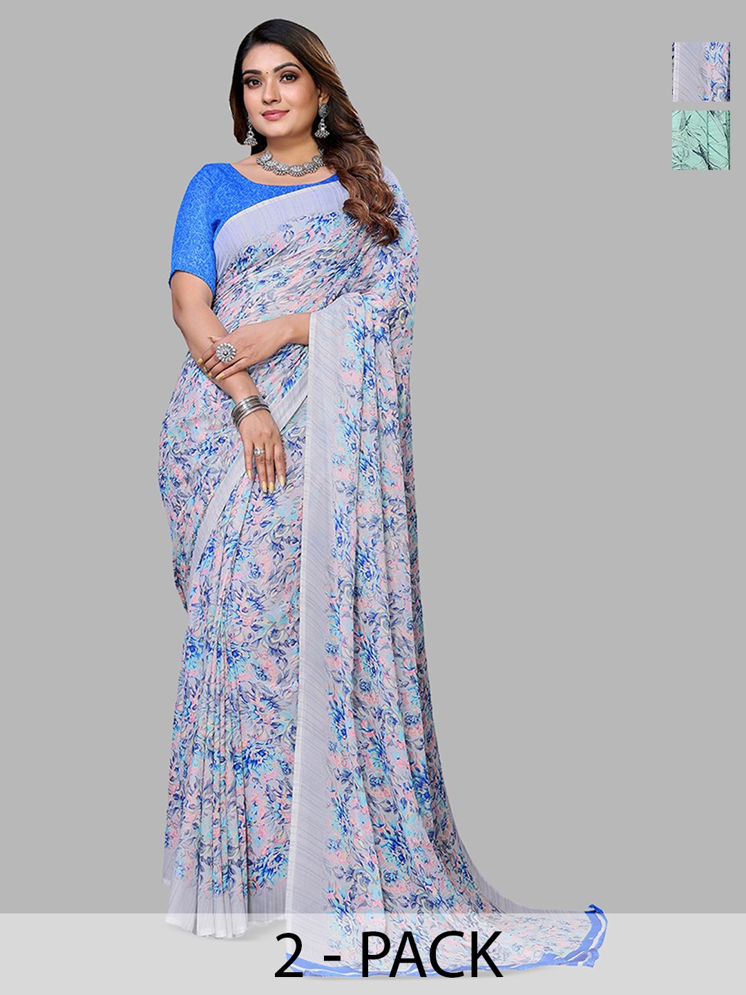 

Moda Rapido Floral Poly Georgette Saree, Grey