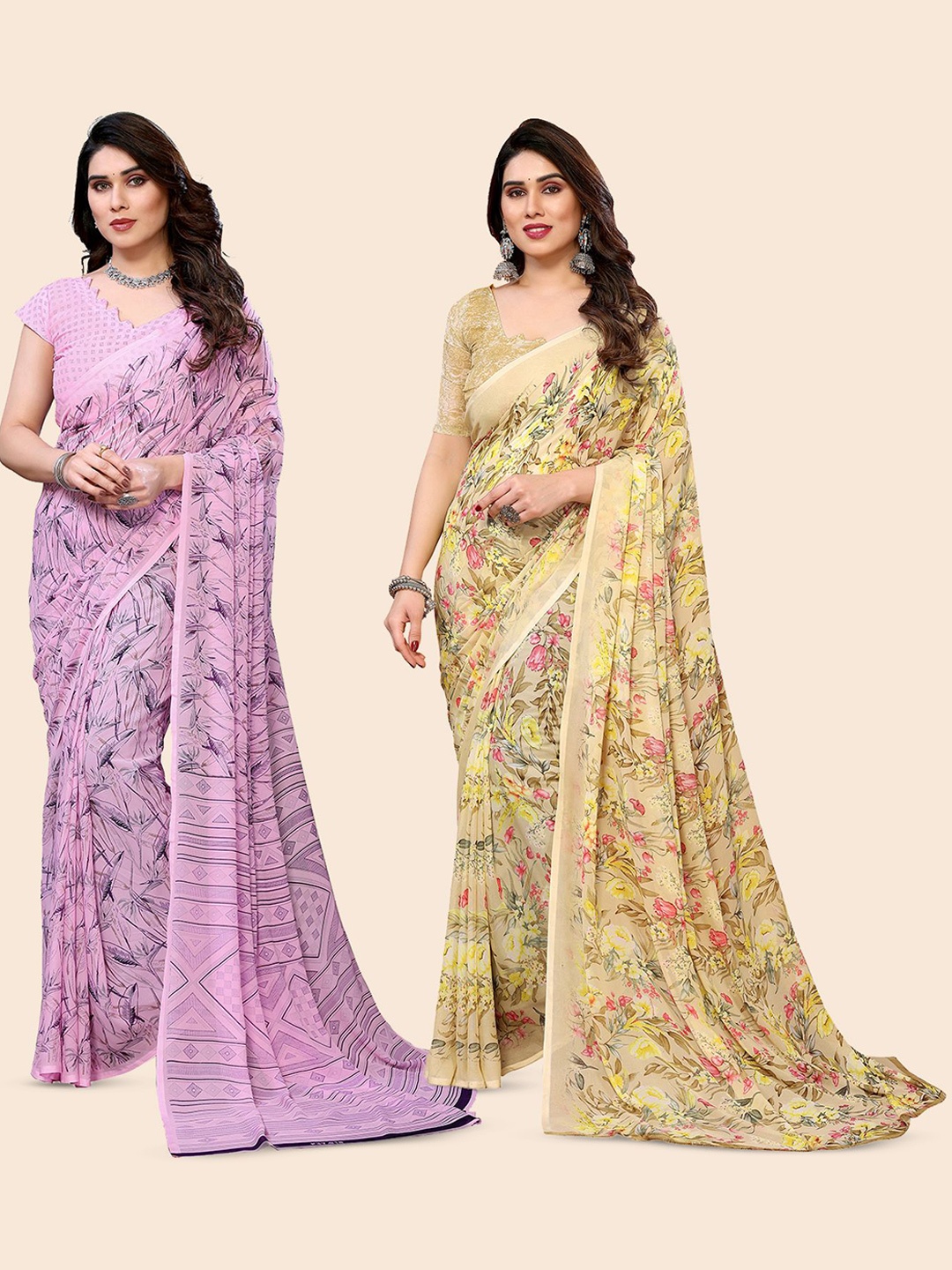 

Moda Rapido Floral Poly Georgette Saree, Pink